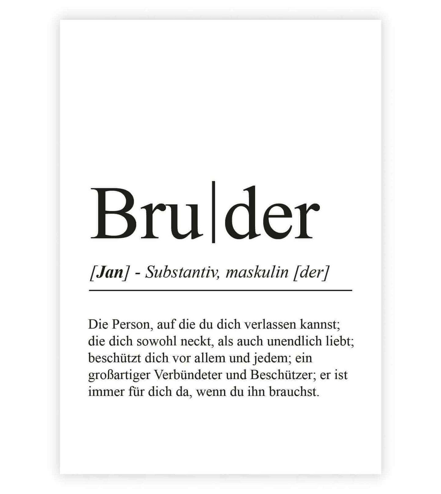 Personalisiertes Bild "Definition" - BRUDER, Bildgröße: 13x18cm, DIN A4, DIN A3, Bilderrahmen: Ohne Bilderrahmen, Bilderrahmen weiß, Bilderrahmen schwarz, Bilderrahmen weiß mit Passepartout, Bilderrahmen schwarz mit Passepartout, Copyright: 321geschenke.d