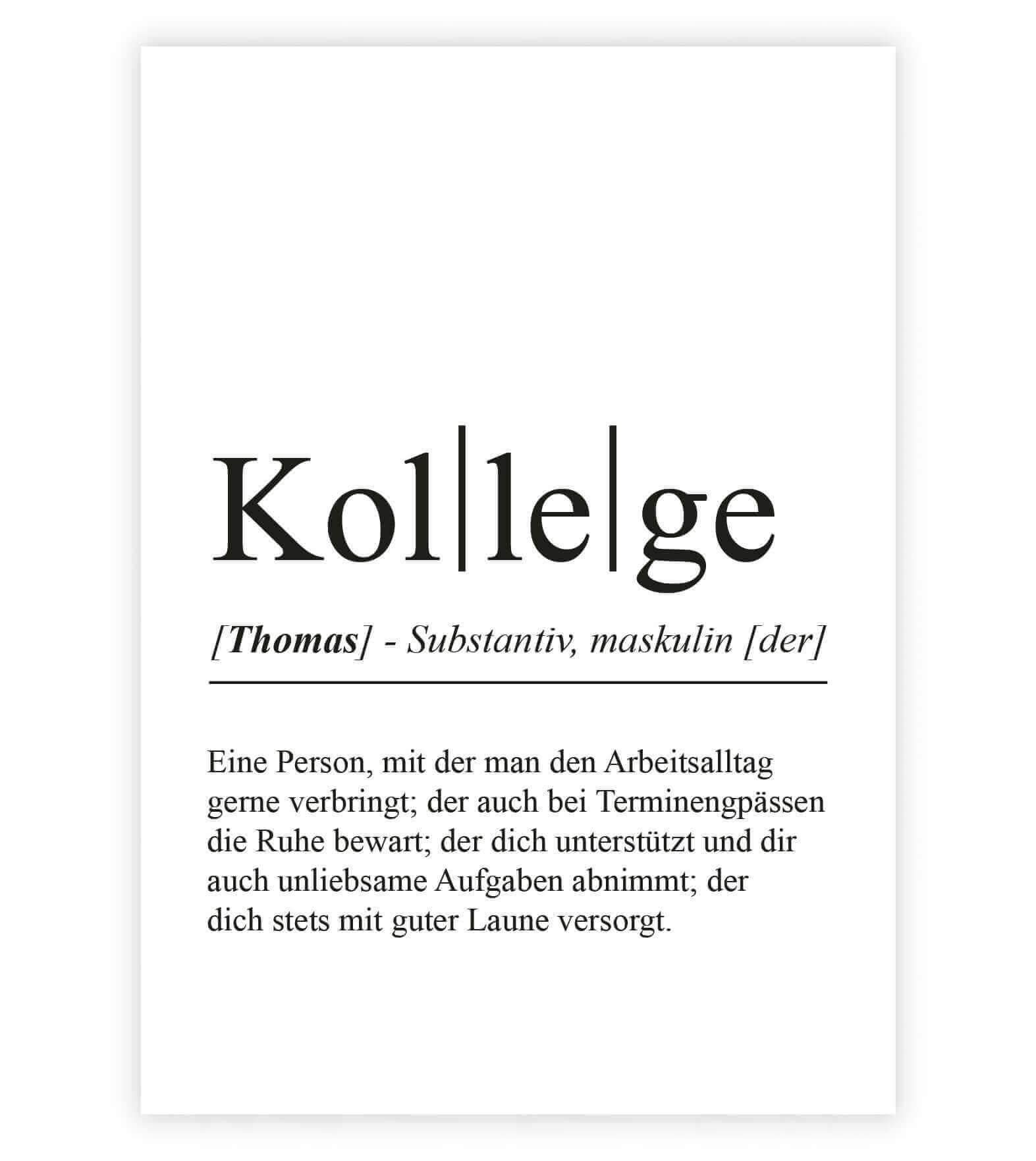 Personalisiertes Bild "Definition" - KOLLEGE, Bildgröße: 13x18cm, DIN A4, DIN A3, Bilderrahmen: Ohne Bilderrahmen, Bilderrahmen weiß, Bilderrahmen schwarz, Bilderrahmen weiß mit Passepartout, Bilderrahmen schwarz mit Passepartout, Copyright: 321geschenke.