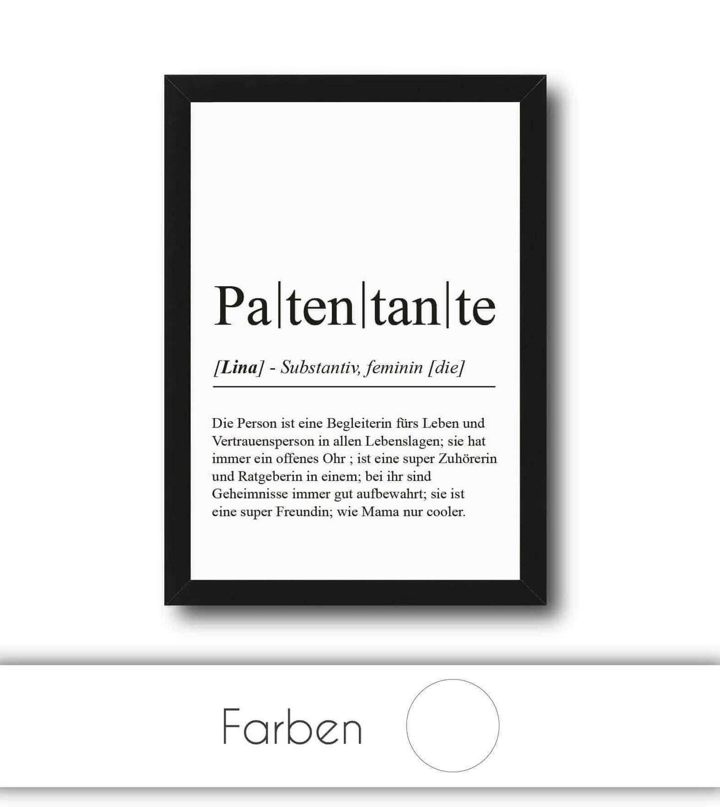 Personalisiertes Bild "Definition" - PATENTANTE, Bildgröße: 13x18cm, DIN A4, DIN A3, Bilderrahmen: Ohne Bilderrahmen, Bilderrahmen weiß, Bilderrahmen schwarz, Bilderrahmen weiß mit Passepartout, Bilderrahmen schwarz mit Passepartout, Copyright: 321geschen