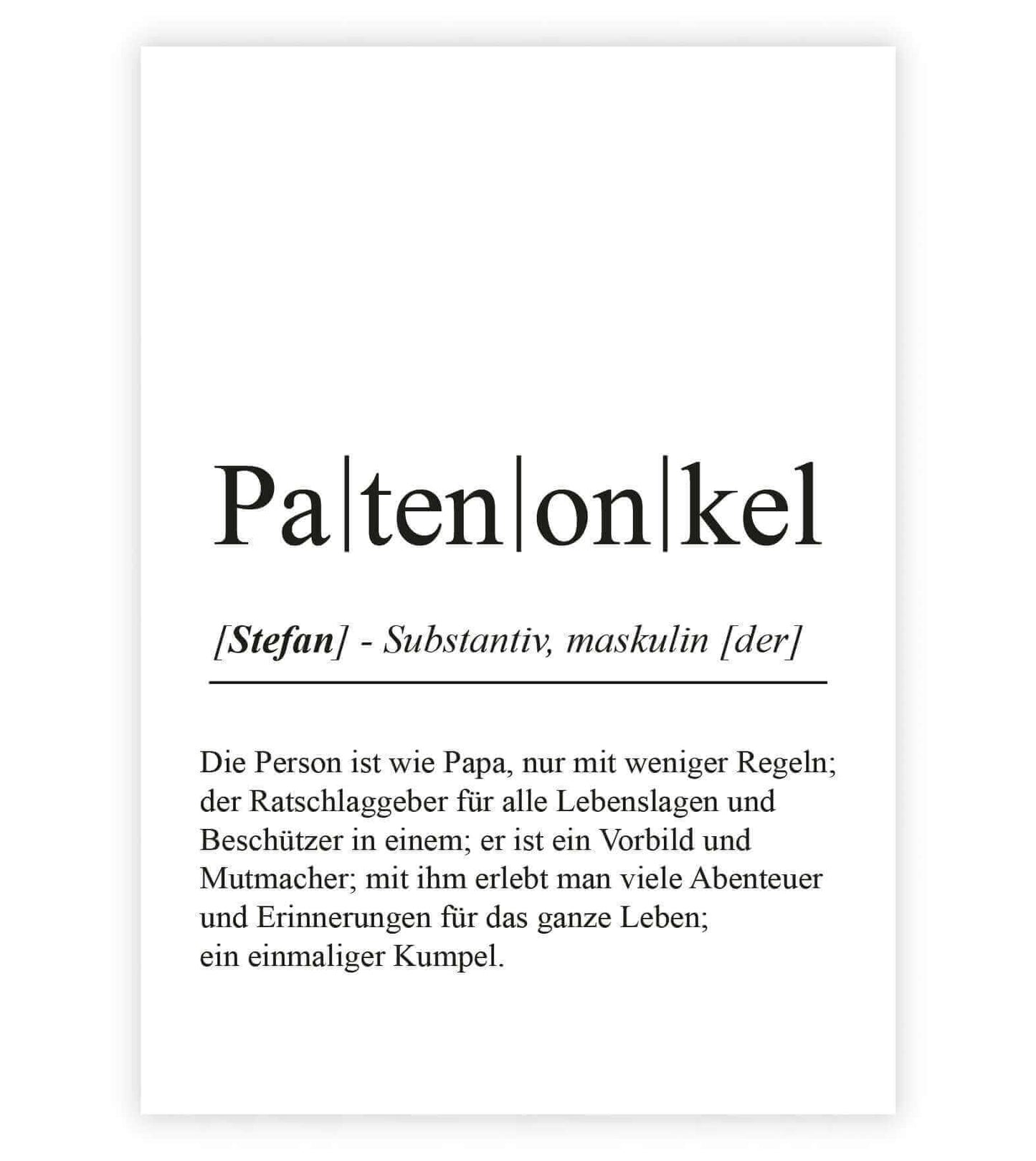 Personalisiertes Bild "Definition" - PATENONKEL, Bildgröße: 13x18cm, DIN A4, DIN A3, Bilderrahmen: Ohne Bilderrahmen, Bilderrahmen weiß, Bilderrahmen schwarz, Bilderrahmen weiß mit Passepartout, Bilderrahmen schwarz mit Passepartout, Copyright: 321geschen
