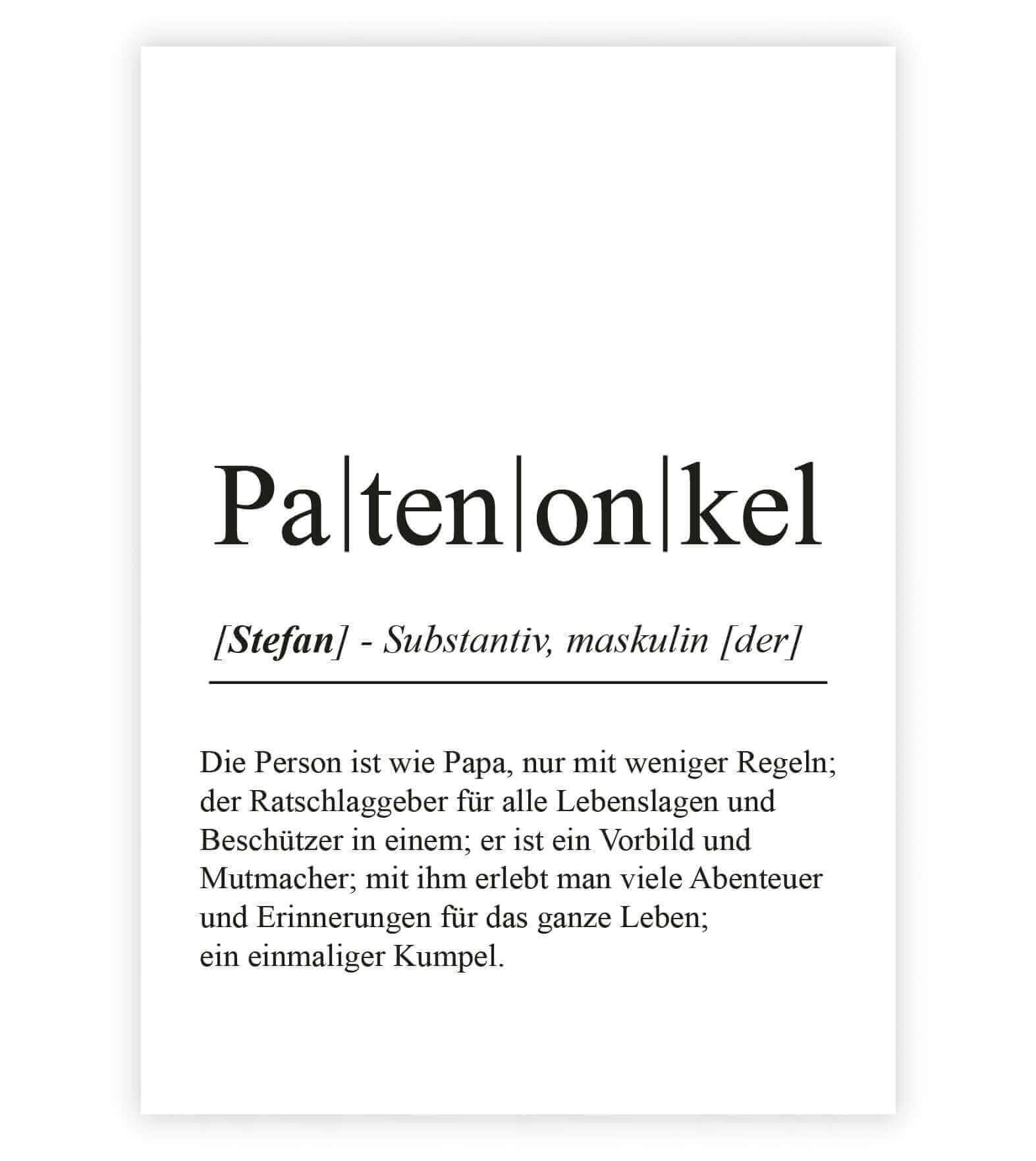 Personalisiertes Bild "Definition" - PATENONKEL, Bildgröße: 13x18cm, DIN A4, DIN A3, Bilderrahmen: Ohne Bilderrahmen, Bilderrahmen weiß, Bilderrahmen schwarz, Bilderrahmen weiß mit Passepartout, Bilderrahmen schwarz mit Passepartout, Copyright: 321geschen