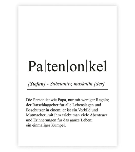 Personalisiertes Bild "Definition" - PATENONKEL, Bildgröße: 13x18cm, DIN A4, DIN A3, Bilderrahmen: Ohne Bilderrahmen, Bilderrahmen weiß, Bilderrahmen schwarz, Bilderrahmen weiß mit Passepartout, Bilderrahmen schwarz mit Passepartout, Copyright: 321geschen