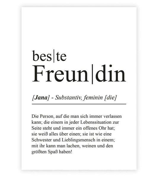 Personalisiertes Bild "Definition" - BESTE FREUNDIN, Bildgröße: 13x18cm, DIN A4, DIN A3, Bilderrahmen: Ohne Bilderrahmen, Bilderrahmen weiß, Bilderrahmen schwarz, Bilderrahmen weiß mit Passepartout, Bilderrahmen schwarz mit Passepartout, Copyright: 321ges