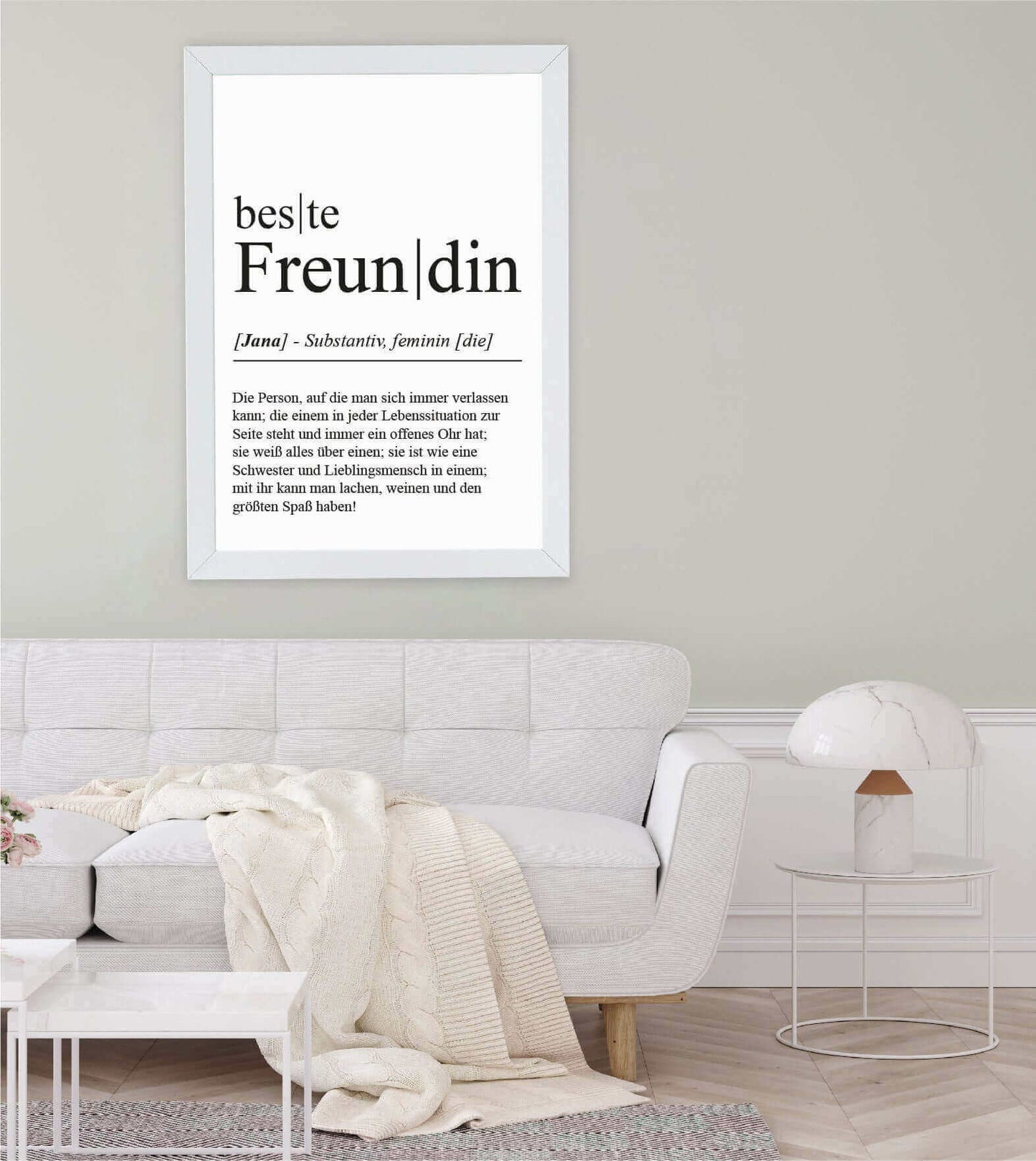 Anwendungsbild_Personalisiertes Bild "Definition" - BESTE FREUNDIN, Bildgröße: 13x18cm, DIN A4, DIN A3, Bilderrahmen: Ohne Bilderrahmen, Bilderrahmen weiß, Bilderrahmen schwarz, Bilderrahmen weiß mit Passepartout, Bilderrahmen schwarz mit Passepartout, Co