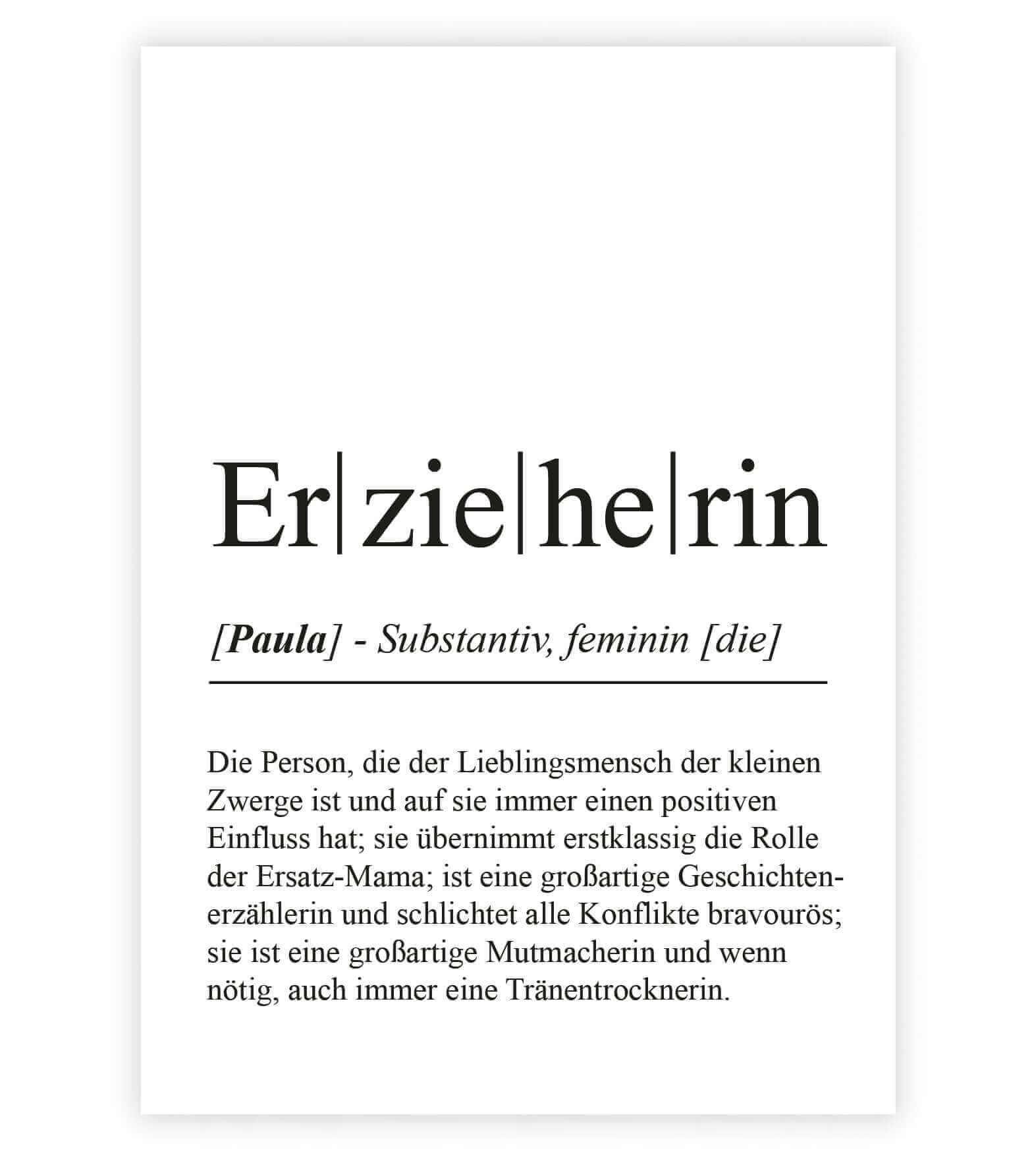 Personalisiertes Bild “Definition" - ERZIEHERIN, Bildgröße: 13x18cm, DIN A4, DIN A3, Bilderrahmen: Ohne Bilderrahmen, Bilderrahmen weiß, Bilderrahmen schwarz, Bilderrahmen weiß mit Passepartout, Bilderrahmen schwarz mit Passepartout, Copyright: 321geschen