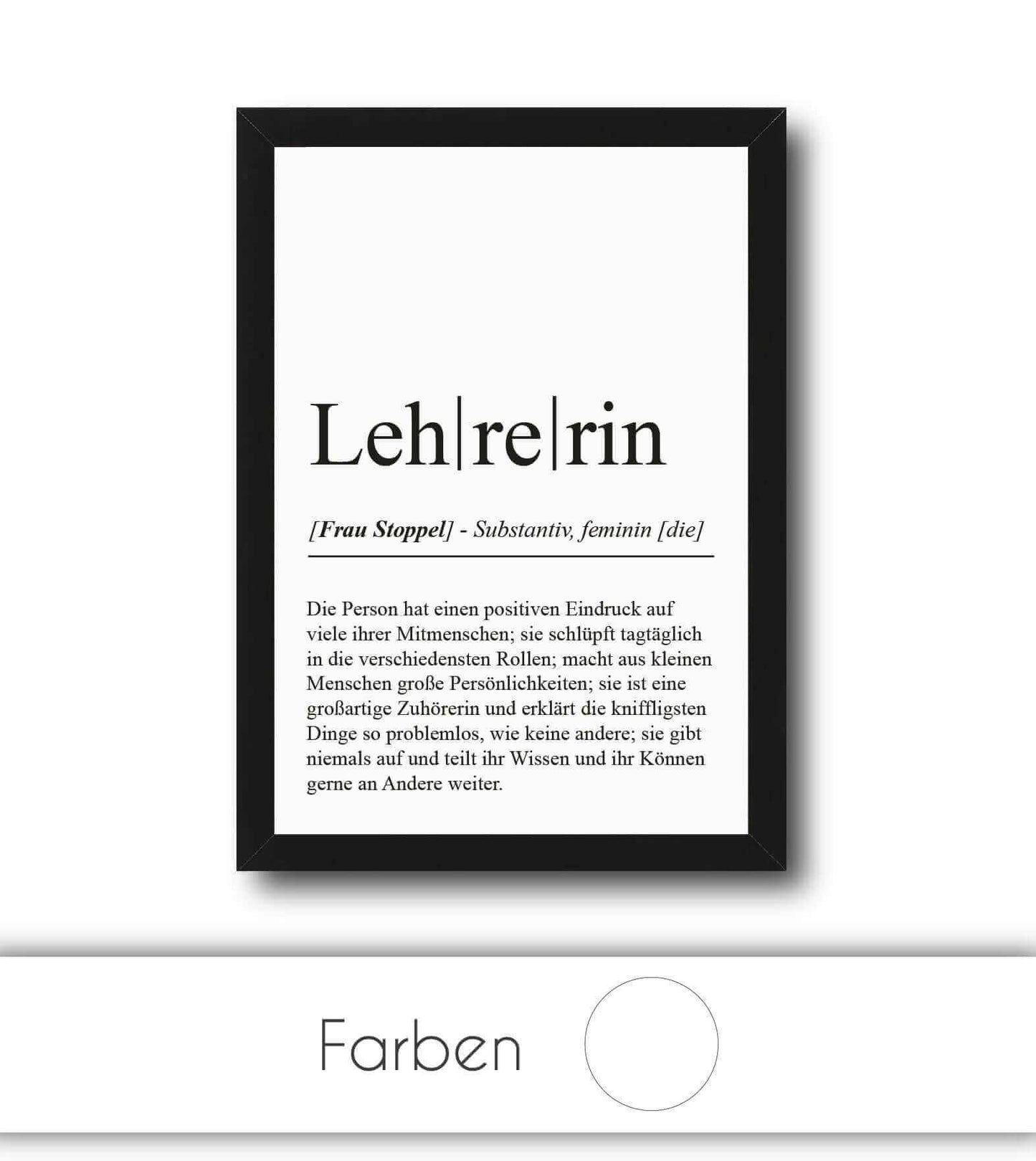 Personalisiertes Bild "Definition" - LEHRERIN, Bildgröße: 13x18cm, DIN A4, DIN A3, Bilderrahmen: Ohne Bilderrahmen, Bilderrahmen weiß, Bilderrahmen schwarz, Bilderrahmen weiß mit Passepartout, Bilderrahmen schwarz mit Passepartout, Copyright: 321geschenke