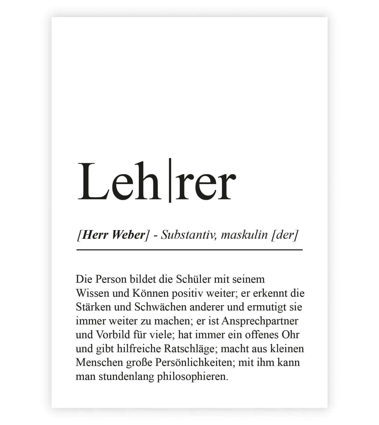 Personalisiertes Bild "Definition" - LEHRER, Bildgröße: 13x18cm, DIN A4, DIN A3, Bilderrahmen: Ohne Bilderrahmen, Bilderrahmen weiß, Bilderrahmen schwarz, Bilderrahmen weiß mit Passepartout, Bilderrahmen schwarz mit Passepartout, Copyright: 321geschenke.d