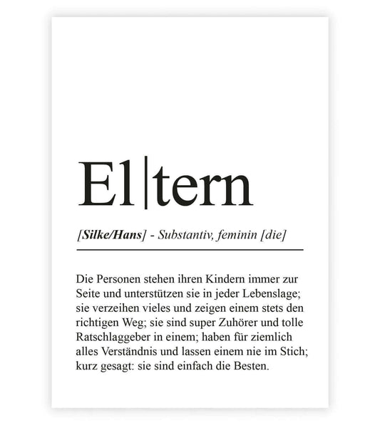 Personalisiertes Bild "Definition" - ELTERN, Bildgröße: 13x18cm, DIN A4, DIN A3, Bilderrahmen: Ohne Bilderrahmen, Bilderrahmen weiß, Bilderrahmen schwarz, Bilderrahmen weiß mit Passepartout, Bilderrahmen schwarz mit Passepartout, Copyright: 321geschenke.d