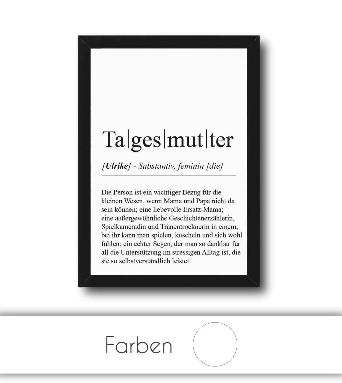 Personalisiertes Bild "Definition" - TAGESMUTTER, Bildgröße: 13x18cm, DIN A4, DIN A3, Bilderrahmen: Ohne Bilderrahmen, Bilderrahmen weiß, Bilderrahmen schwarz, Bilderrahmen weiß mit Passepartout, Bilderrahmen schwarz mit Passepartout, Copyright: 321gesche