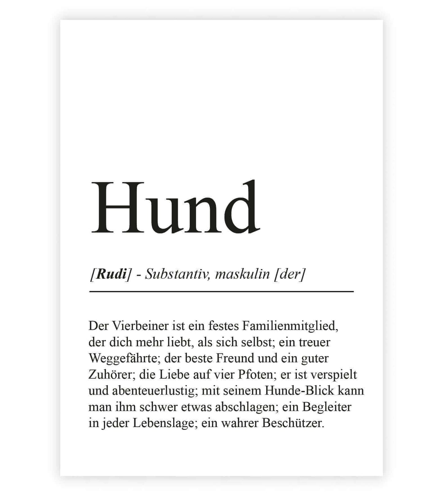 Personalisiertes Bild "Definition" - HUND, Bildgröße: 13x18cm, DIN A4, DIN A3, Bilderrahmen: Ohne Bilderrahmen, Bilderrahmen weiß, Bilderrahmen schwarz, Bilderrahmen weiß mit Passepartout, Bilderrahmen schwarz mit Passepartout, Copyright: 321geschenke.de