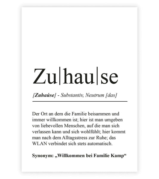 Personalisiertes Bild "Definition" - ZUHAUSE, Bildgröße: 13x18cm, DIN A4, DIN A3, Bilderrahmen: Ohne Bilderrahmen, Bilderrahmen weiß, Bilderrahmen schwarz, Bilderrahmen weiß mit Passepartout, Bilderrahmen schwarz mit Passepartout, Copyright: 321geschenke.