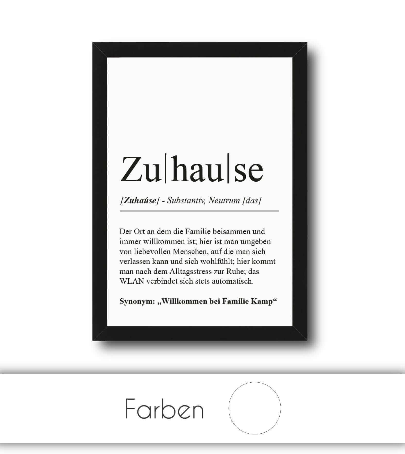 Personalisiertes Bild "Definition" - ZUHAUSE, Bildgröße: 13x18cm, DIN A4, DIN A3, Bilderrahmen: Ohne Bilderrahmen, Bilderrahmen weiß, Bilderrahmen schwarz, Bilderrahmen weiß mit Passepartout, Bilderrahmen schwarz mit Passepartout, Copyright: 321geschenke.