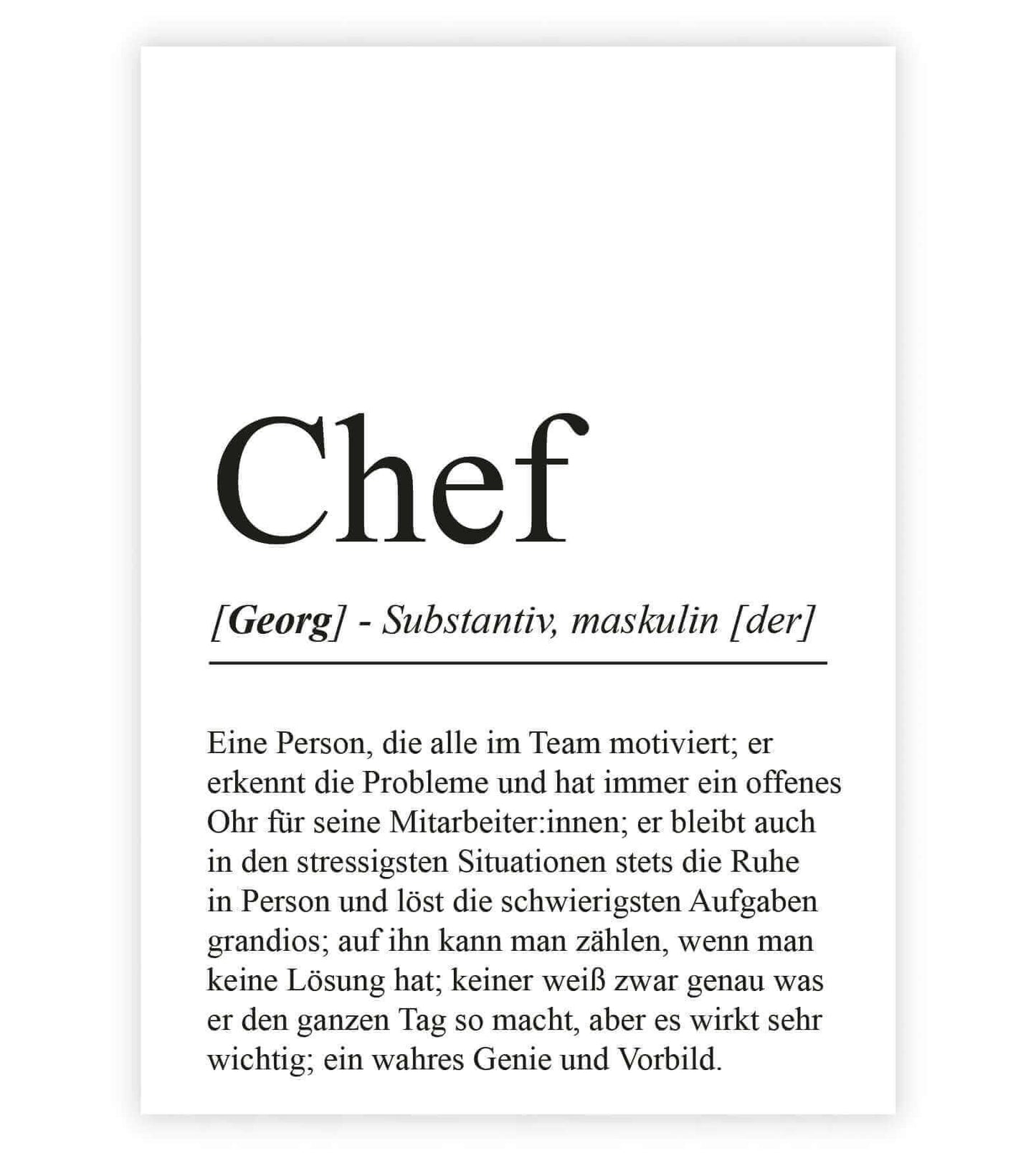 Personalisiertes Bild "Definition" - CHEF, Bildgröße: 13x18cm, DIN A4, DIN A3, Bilderrahmen: Ohne Bilderrahmen, Bilderrahmen weiß, Bilderrahmen schwarz, Bilderrahmen weiß mit Passepartout, Bilderrahmen schwarz mit Passepartout, Copyright: 321geschenke.de