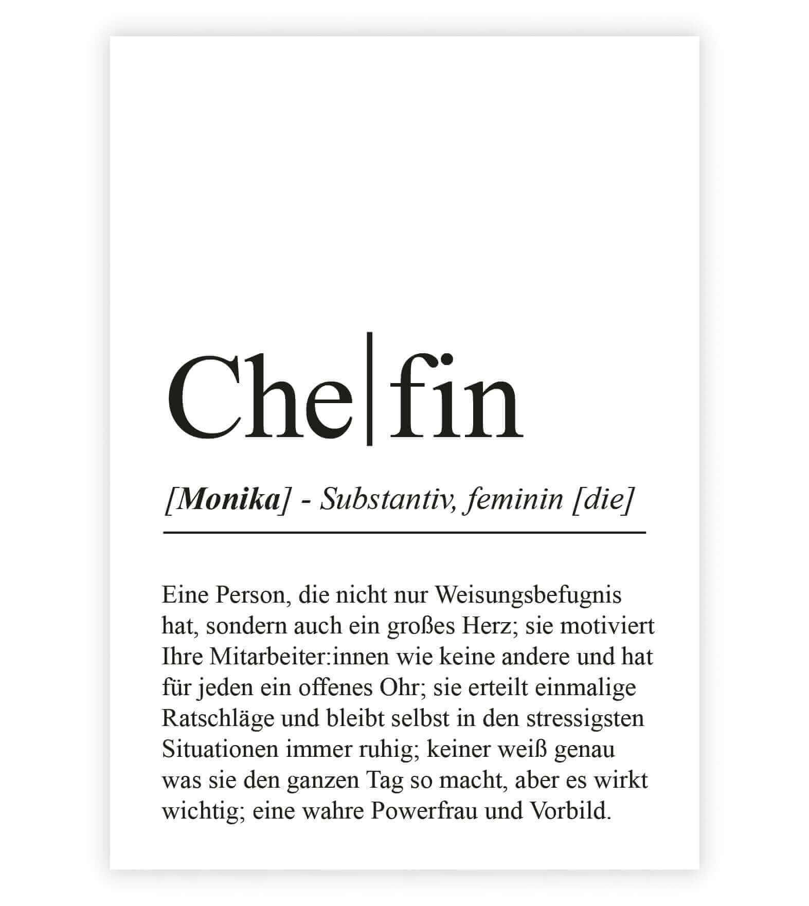 Personalisiertes Bild "Definition" - CHEFIN, Bildgröße: 13x18cm, DIN A4, DIN A3, Bilderrahmen: Ohne Bilderrahmen, Bilderrahmen weiß, Bilderrahmen schwarz, Bilderrahmen weiß mit Passepartout, Bilderrahmen schwarz mit Passepartout, Copyright: 321geschenke.d