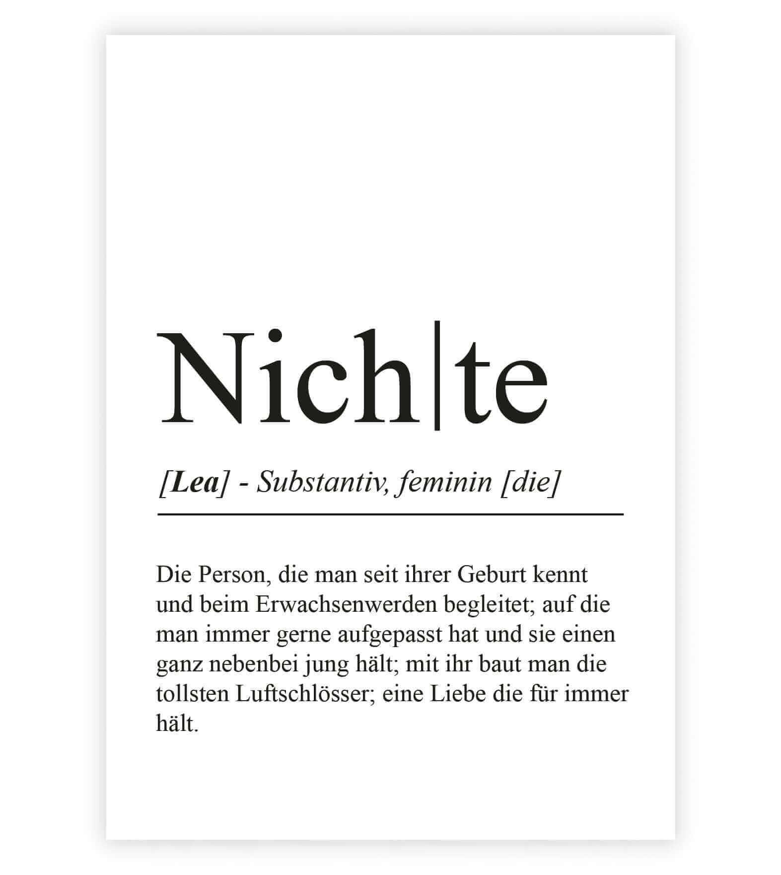 Personalisiertes Bild "Definition" - NICHTE, Bildgröße: 13x18cm, DIN A4, DIN A3, Bilderrahmen: Ohne Bilderrahmen, Bilderrahmen weiß, Bilderrahmen schwarz, Bilderrahmen weiß mit Passepartout, Bilderrahmen schwarz mit Passepartout, Copyright: 321geschenke.d