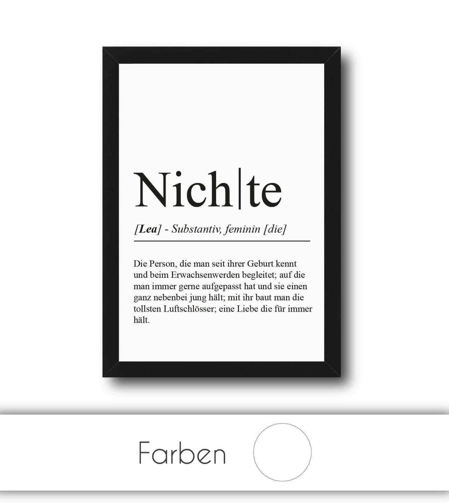 Personalisiertes Bild "Definition" - NICHTE, Bildgröße: 13x18cm, DIN A4, DIN A3, Bilderrahmen: Ohne Bilderrahmen, Bilderrahmen weiß, Bilderrahmen schwarz, Bilderrahmen weiß mit Passepartout, Bilderrahmen schwarz mit Passepartout, Copyright: 321geschenke.d