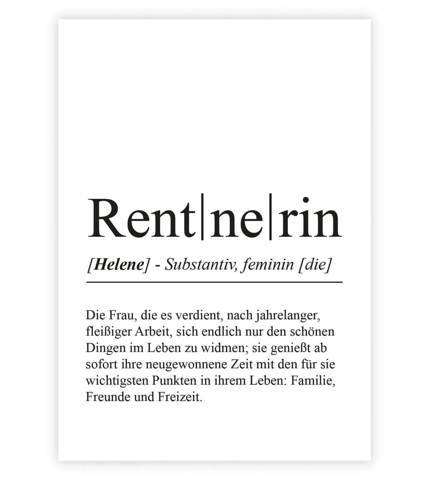 Personalisiertes Bild "Definition" - RENTNERIN, Bildgröße: 13x18cm, DIN A4, DIN A3, Bilderrahmen: Ohne Bilderrahmen, Bilderrahmen weiß, Bilderrahmen schwarz, Bilderrahmen weiß mit Passepartout, Bilderrahmen schwarz mit Passepartout, Copyright: 321geschenk