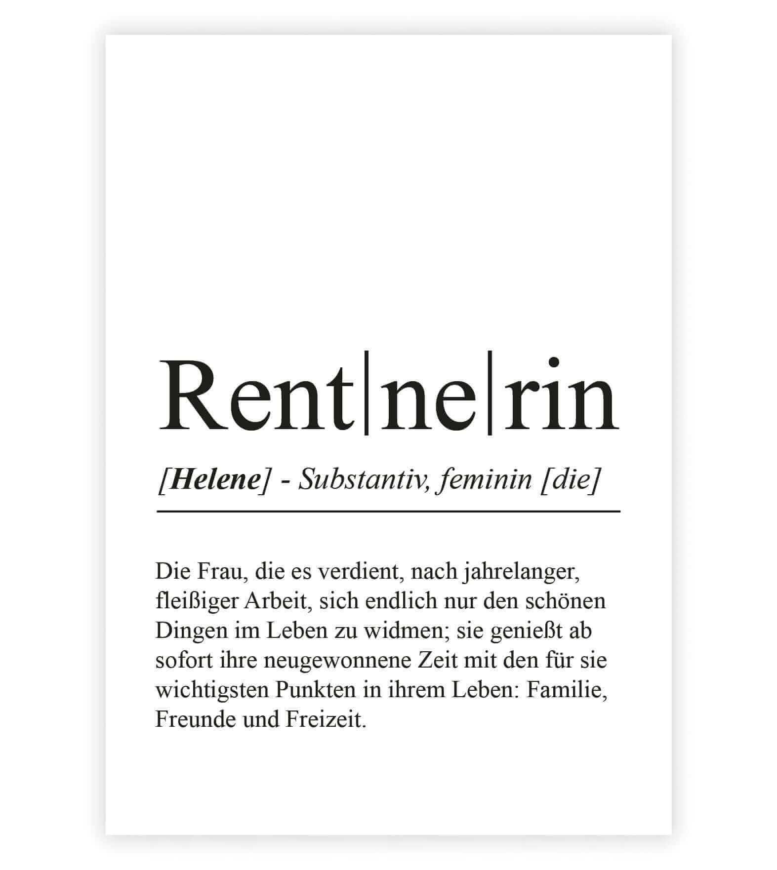 Personalisiertes Bild "Definition" - RENTNERIN, Bildgröße: 13x18cm, DIN A4, DIN A3, Bilderrahmen: Ohne Bilderrahmen, Bilderrahmen weiß, Bilderrahmen schwarz, Bilderrahmen weiß mit Passepartout, Bilderrahmen schwarz mit Passepartout, Copyright: 321geschenk