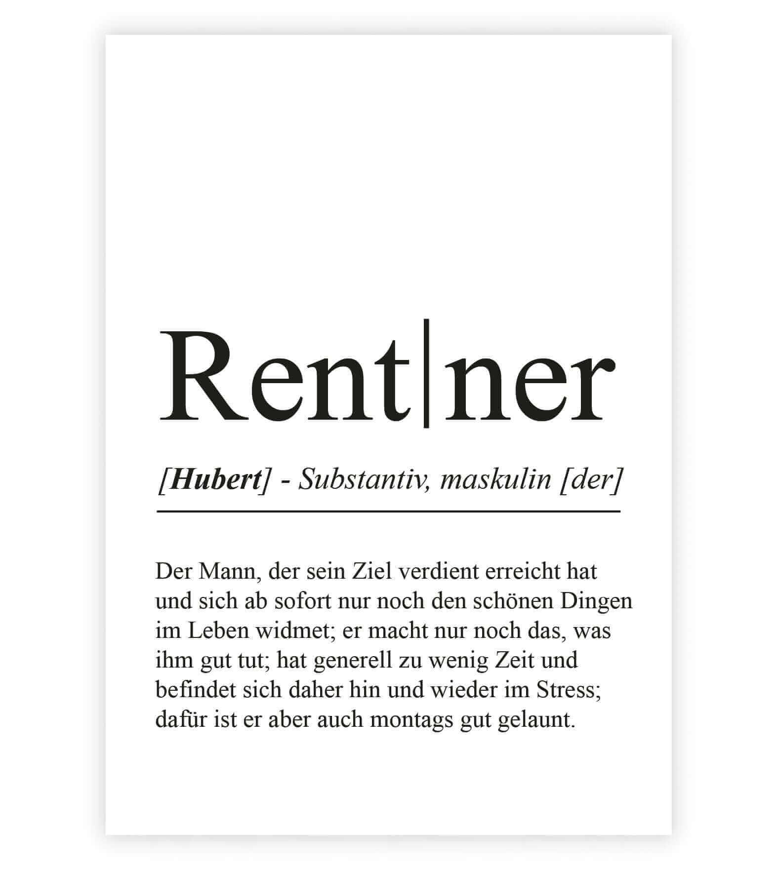 Personalisiertes Bild "Definition" - RENTNER, Bildgröße: 13x18cm, DIN A4, DIN A3, Bilderrahmen: Ohne Bilderrahmen, Bilderrahmen weiß, Bilderrahmen schwarz, Bilderrahmen weiß mit Passepartout, Bilderrahmen schwarz mit Passepartout, Copyright: 321geschenke.