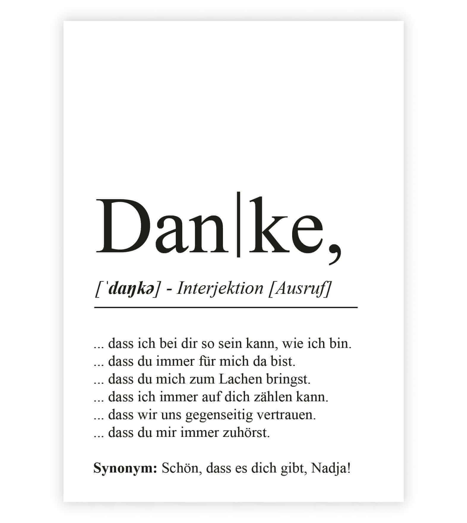 Personalisiertes Bild "Definition" - DANKE, Bildgröße: 13x18cm, DIN A4, DIN A3, Bilderrahmen: Ohne Bilderrahmen, Bilderrahmen weiß, Bilderrahmen schwarz, Bilderrahmen weiß mit Passepartout, Bilderrahmen schwarz mit Passepartout, Copyright: 321geschenke.de