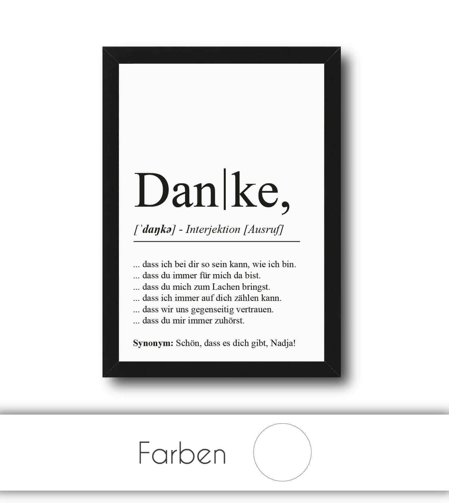 Personalisiertes Bild "Definition" - DANKE, Bildgröße: 13x18cm, DIN A4, DIN A3, Bilderrahmen: Ohne Bilderrahmen, Bilderrahmen weiß, Bilderrahmen schwarz, Bilderrahmen weiß mit Passepartout, Bilderrahmen schwarz mit Passepartout, Copyright: 321geschenke.de