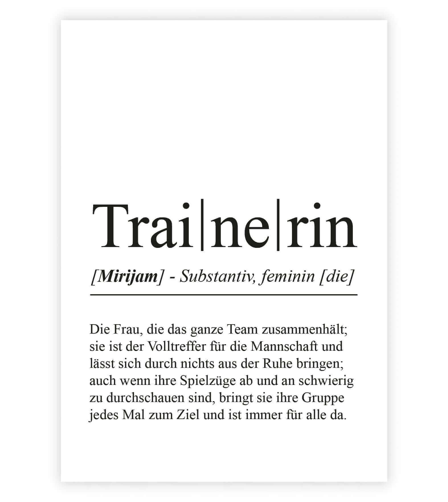 Personalisiertes Bild "Definition" - TRAINERIN, Bildgröße: 13x18cm, DIN A4, DIN A3, Bilderrahmen: Ohne Bilderrahmen, Bilderrahmen weiß, Bilderrahmen schwarz, Bilderrahmen weiß mit Passepartout, Bilderrahmen schwarz mit Passepartout, Copyright: 321geschenk