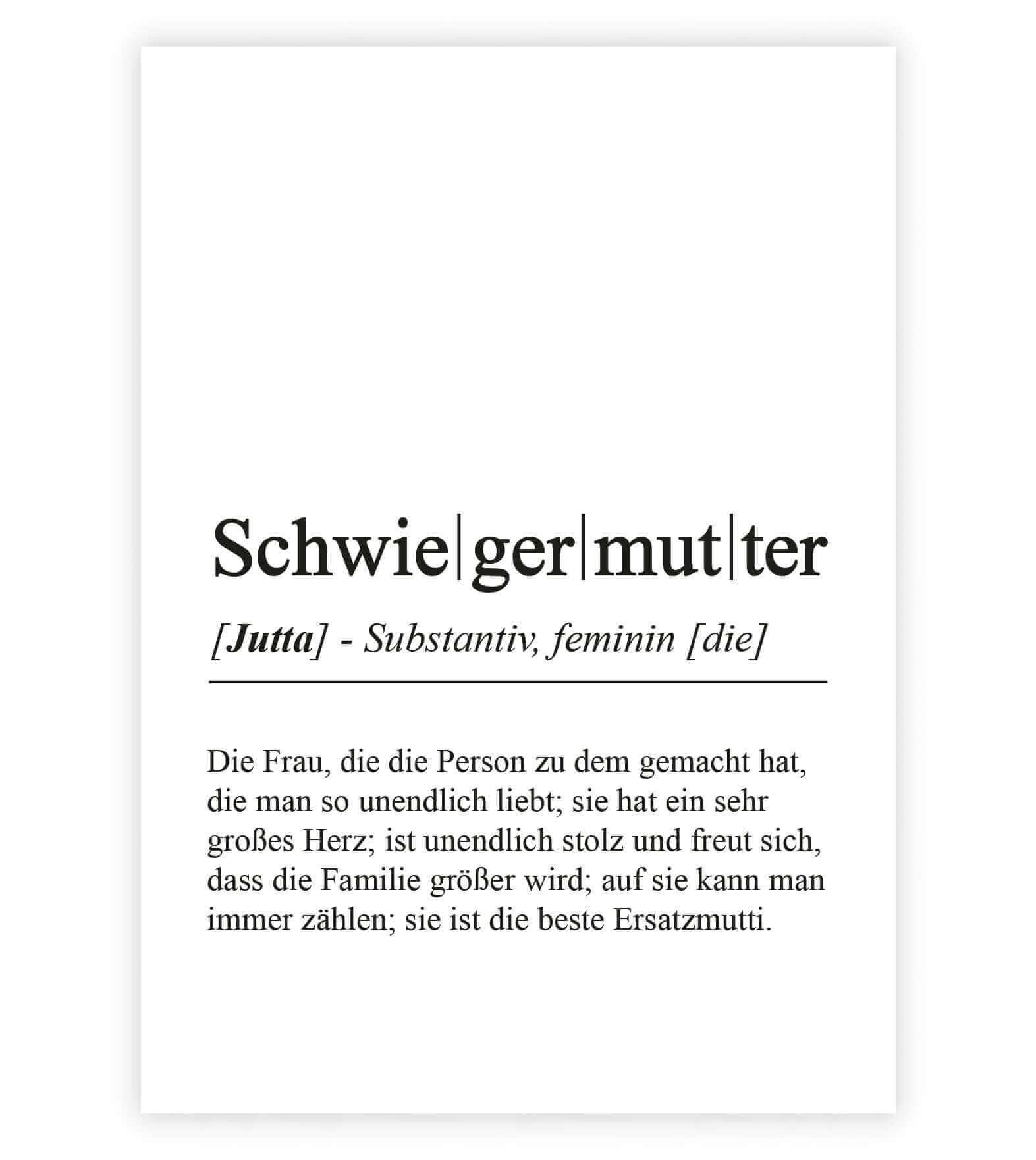 Personalisiertes Bild "Definition" - SCHWIEGERMUTTER, Bildgröße: 13x18cm, DIN A4, DIN A3, Bilderrahmen: Ohne Bilderrahmen, Bilderrahmen weiß, Bilderrahmen schwarz, Bilderrahmen weiß mit Passepartout, Bilderrahmen schwarz mit Passepartout, Copyright: 321ge