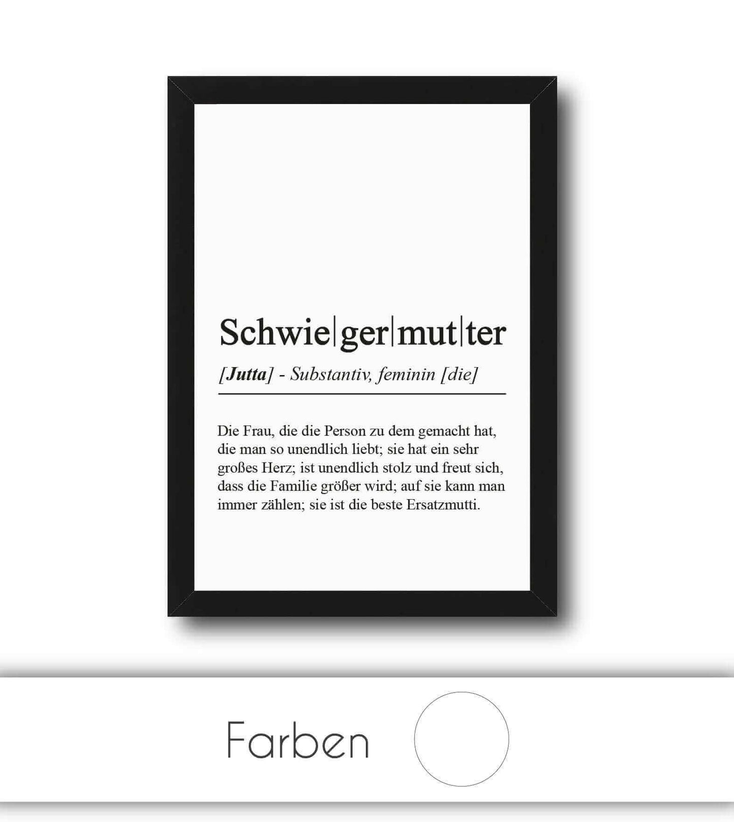 Personalisiertes Bild "Definition" - SCHWIEGERMUTTER, Bildgröße: 13x18cm, DIN A4, DIN A3, Bilderrahmen: Ohne Bilderrahmen, Bilderrahmen weiß, Bilderrahmen schwarz, Bilderrahmen weiß mit Passepartout, Bilderrahmen schwarz mit Passepartout, Copyright: 321ge