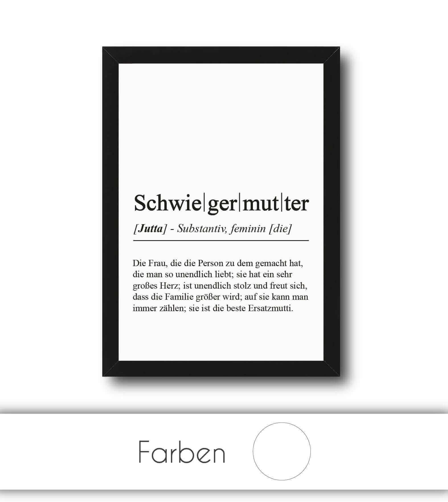 Personalisiertes Bild "Definition" - SCHWIEGERMUTTER, Bildgröße: 13x18cm, DIN A4, DIN A3, Bilderrahmen: Ohne Bilderrahmen, Bilderrahmen weiß, Bilderrahmen schwarz, Bilderrahmen weiß mit Passepartout, Bilderrahmen schwarz mit Passepartout, Copyright: 321ge