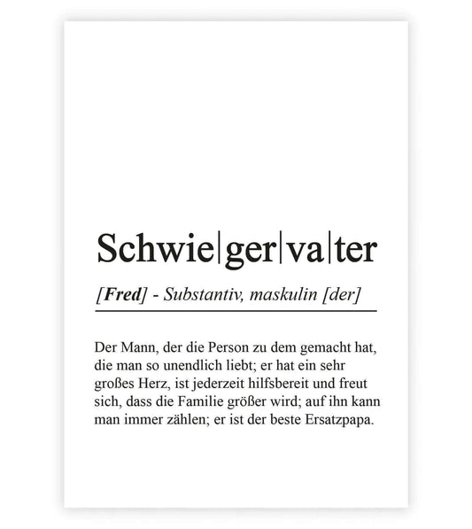 Personalisiertes Bild "Definition" - SCHWIEGERVATER, Bildgröße: 13x18cm, DIN A4, DIN A3, Bilderrahmen: Ohne Bilderrahmen, Bilderrahmen weiß, Bilderrahmen schwarz, Bilderrahmen weiß mit Passepartout, Bilderrahmen schwarz mit Passepartout, Copyright: 321ges