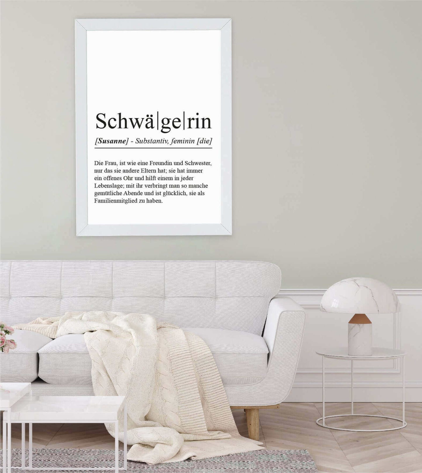 Anwendungsbild_Personalisiertes Bild "Definition" - SCHWÄGERIN, Bildgröße: 13x18cm, DIN A4, DIN A3, Bilderrahmen: Ohne Bilderrahmen, Bilderrahmen weiß, Bilderrahmen schwarz, Bilderrahmen weiß mit Passepartout, Bilderrahmen schwarz mit Passepartout, Copyri