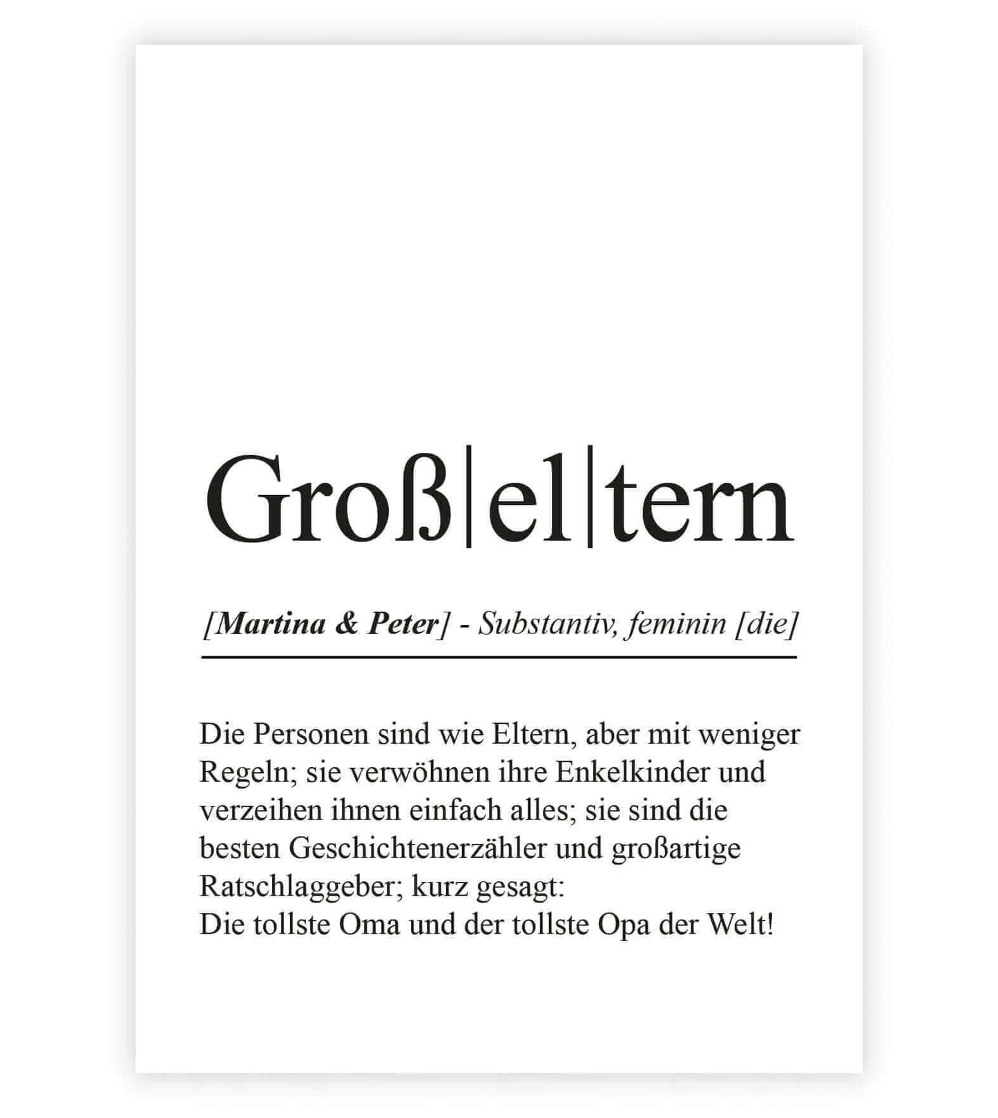 Personalisiertes Bild "Definition" - GROßELTERN, Bildgröße: 13x18cm, DIN A4, DIN A3, Bilderrahmen: Ohne Bilderrahmen, Bilderrahmen weiß, Bilderrahmen schwarz, Bilderrahmen weiß mit Passepartout, Bilderrahmen schwarz mit Passepartout, Copyright: 321geschen
