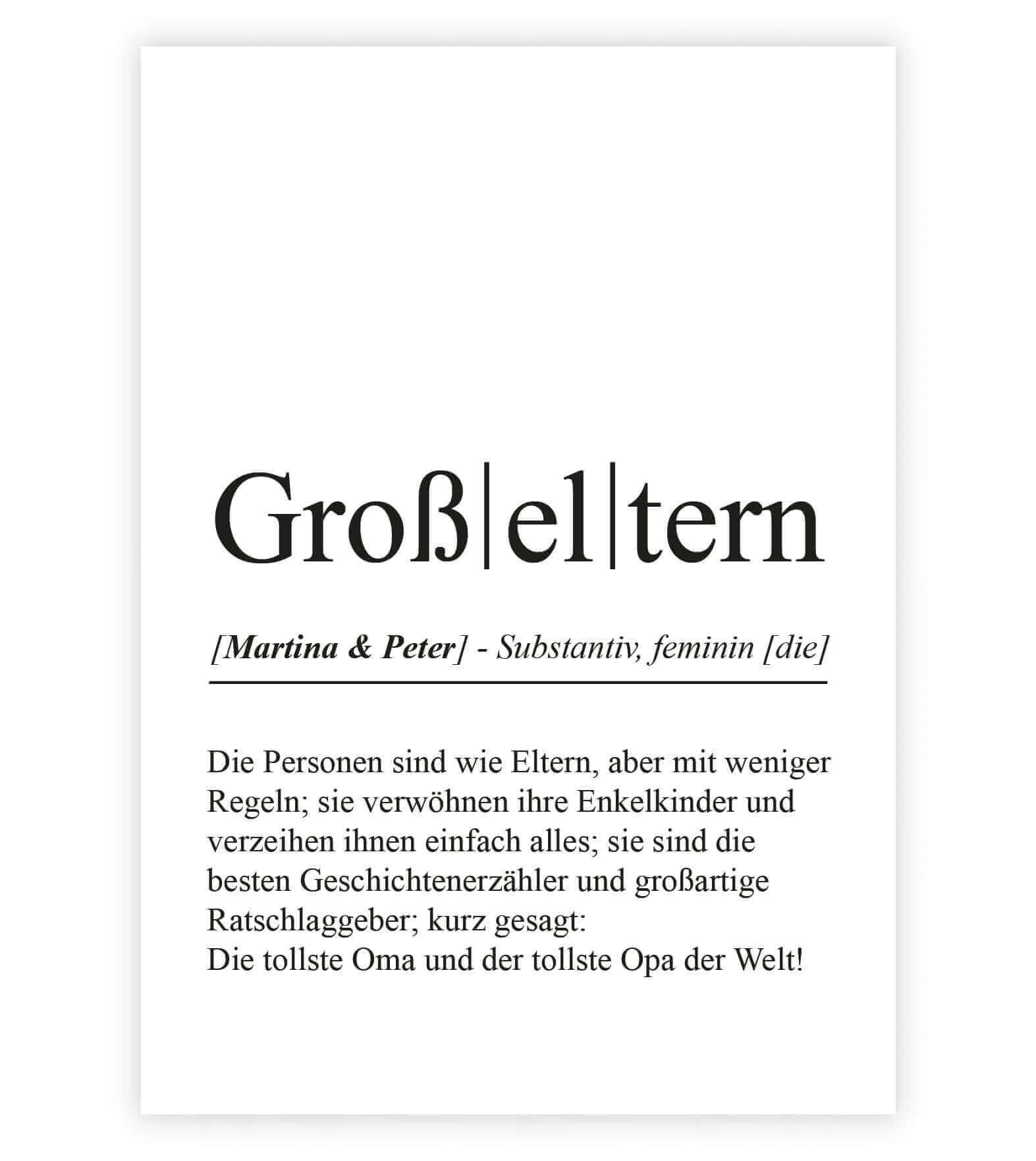 Personalisiertes Bild "Definition" - GROßELTERN, Bildgröße: 13x18cm, DIN A4, DIN A3, Bilderrahmen: Ohne Bilderrahmen, Bilderrahmen weiß, Bilderrahmen schwarz, Bilderrahmen weiß mit Passepartout, Bilderrahmen schwarz mit Passepartout, Copyright: 321geschen