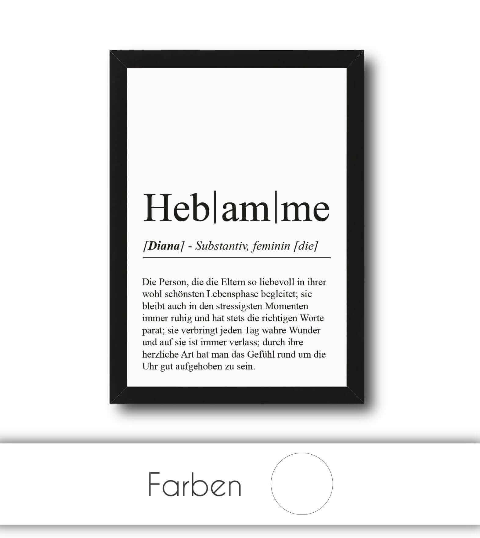 Personalisiertes Bild "Definition" - HEBAMME, Bildgröße: 13x18cm, DIN A4, DIN A3, Bilderrahmen: Ohne Bilderrahmen, Bilderrahmen weiß, Bilderrahmen schwarz, Bilderrahmen weiß mit Passepartout, Bilderrahmen schwarz mit Passepartout, Copyright: 321geschenke.