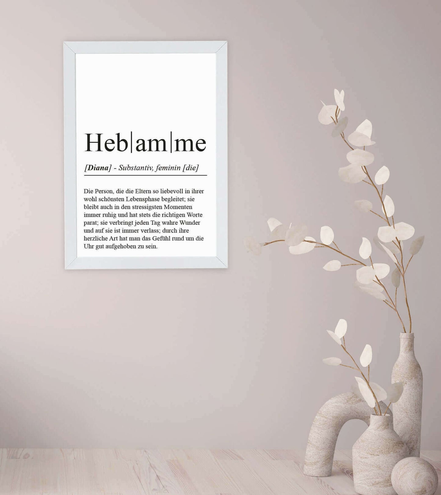 Anwendungsbild_Personalisiertes Bild "Definition" - HEBAMME, Bildgröße: 13x18cm, DIN A4, DIN A3, Bilderrahmen: Ohne Bilderrahmen, Bilderrahmen weiß, Bilderrahmen schwarz, Bilderrahmen weiß mit Passepartout, Bilderrahmen schwarz mit Passepartout, Copyright