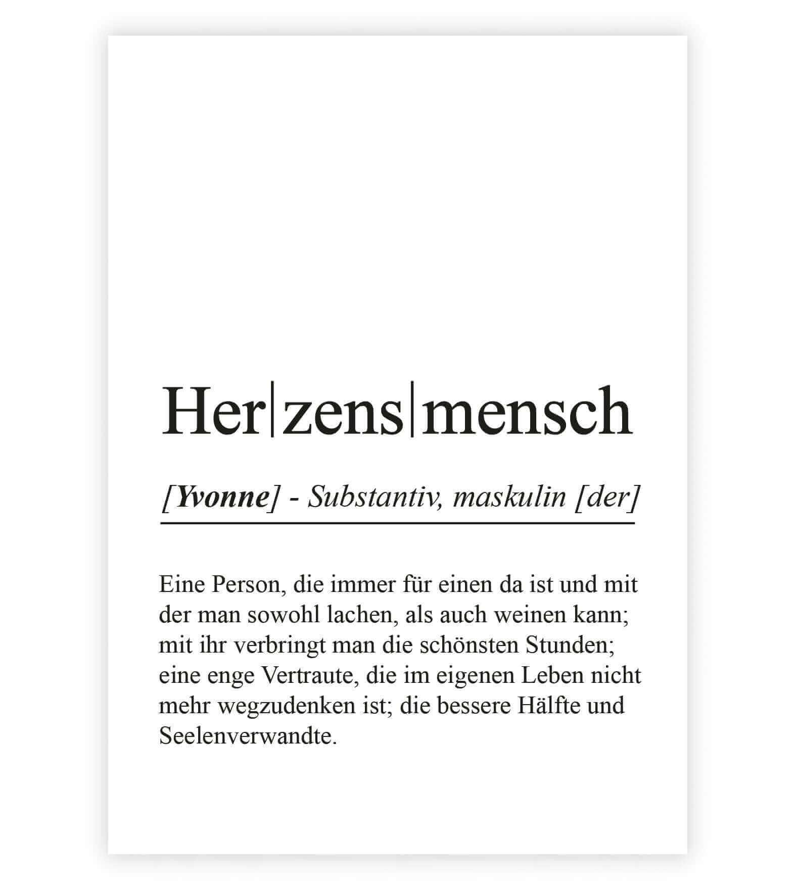 Personalisiertes Bild "Definition" - HERZENSMENSCH, Bildgröße: 13x18cm, DIN A4, DIN A3, Bilderrahmen: Ohne Bilderrahmen, Bilderrahmen weiß, Bilderrahmen schwarz, Bilderrahmen weiß mit Passepartout, Bilderrahmen schwarz mit Passepartout, Copyright: 321gesc