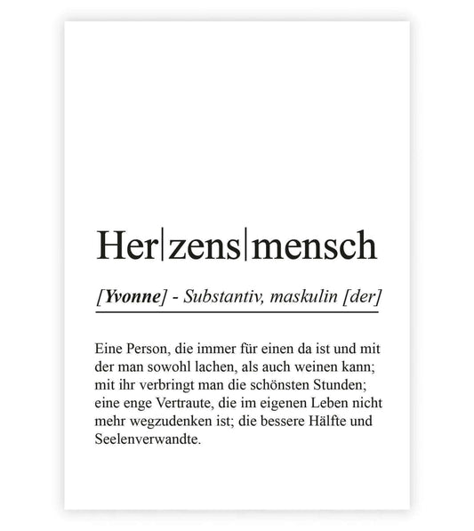 Personalisiertes Bild "Definition" - HERZENSMENSCH, Bildgröße: 13x18cm, DIN A4, DIN A3, Bilderrahmen: Ohne Bilderrahmen, Bilderrahmen weiß, Bilderrahmen schwarz, Bilderrahmen weiß mit Passepartout, Bilderrahmen schwarz mit Passepartout, Copyright: 321gesc