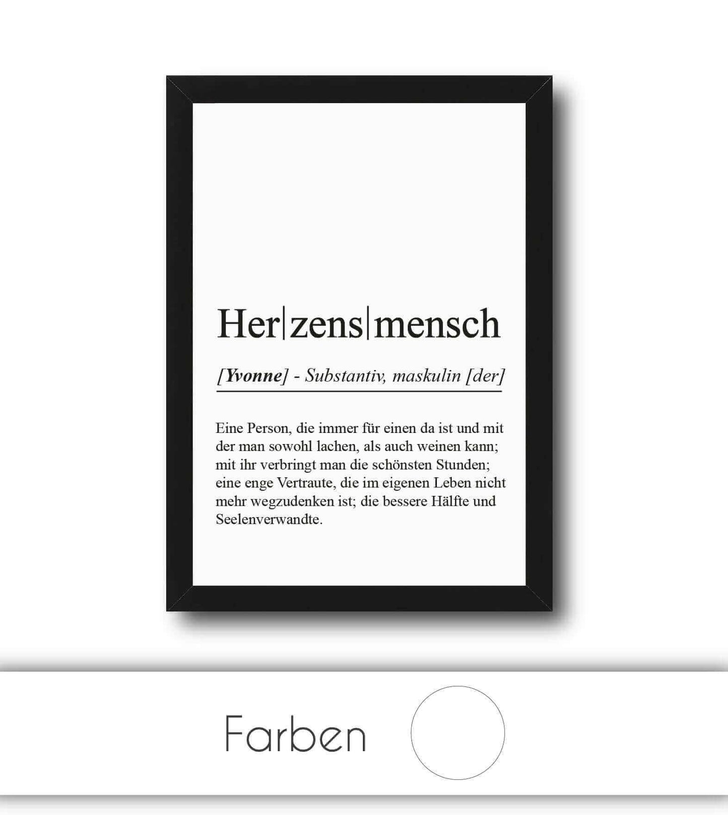 Personalisiertes Bild "Definition" - HERZENSMENSCH, Bildgröße: 13x18cm, DIN A4, DIN A3, Bilderrahmen: Ohne Bilderrahmen, Bilderrahmen weiß, Bilderrahmen schwarz, Bilderrahmen weiß mit Passepartout, Bilderrahmen schwarz mit Passepartout, Copyright: 321gesc