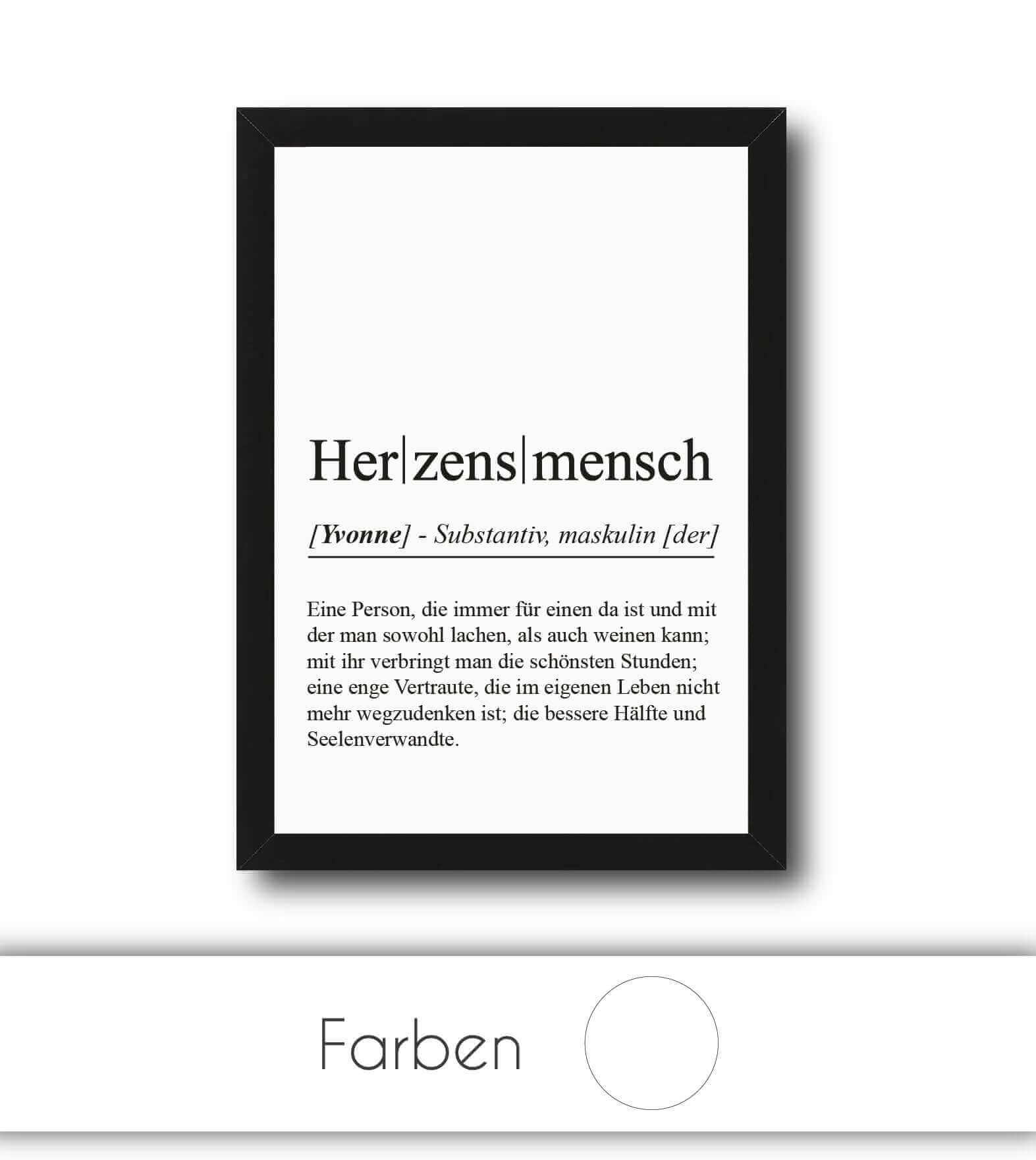 Personalisiertes Bild "Definition" - HERZENSMENSCH, Bildgröße: 13x18cm, DIN A4, DIN A3, Bilderrahmen: Ohne Bilderrahmen, Bilderrahmen weiß, Bilderrahmen schwarz, Bilderrahmen weiß mit Passepartout, Bilderrahmen schwarz mit Passepartout, Copyright: 321gesc