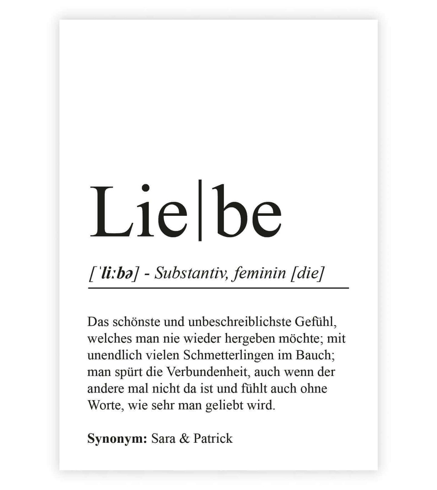 Personalisiertes Bild "Definition" - LIEBE, Bildgröße: 13x18cm, DIN A4, DIN A3, Bilderrahmen: Ohne Bilderrahmen, Bilderrahmen weiß, Bilderrahmen schwarz, Bilderrahmen weiß mit Passepartout, Bilderrahmen schwarz mit Passepartout, Copyright: 321geschenke.de