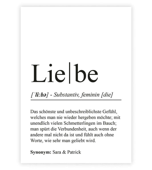 Personalisiertes Bild "Definition" - LIEBE, Bildgröße: 13x18cm, DIN A4, DIN A3, Bilderrahmen: Ohne Bilderrahmen, Bilderrahmen weiß, Bilderrahmen schwarz, Bilderrahmen weiß mit Passepartout, Bilderrahmen schwarz mit Passepartout, Copyright: 321geschenke.de