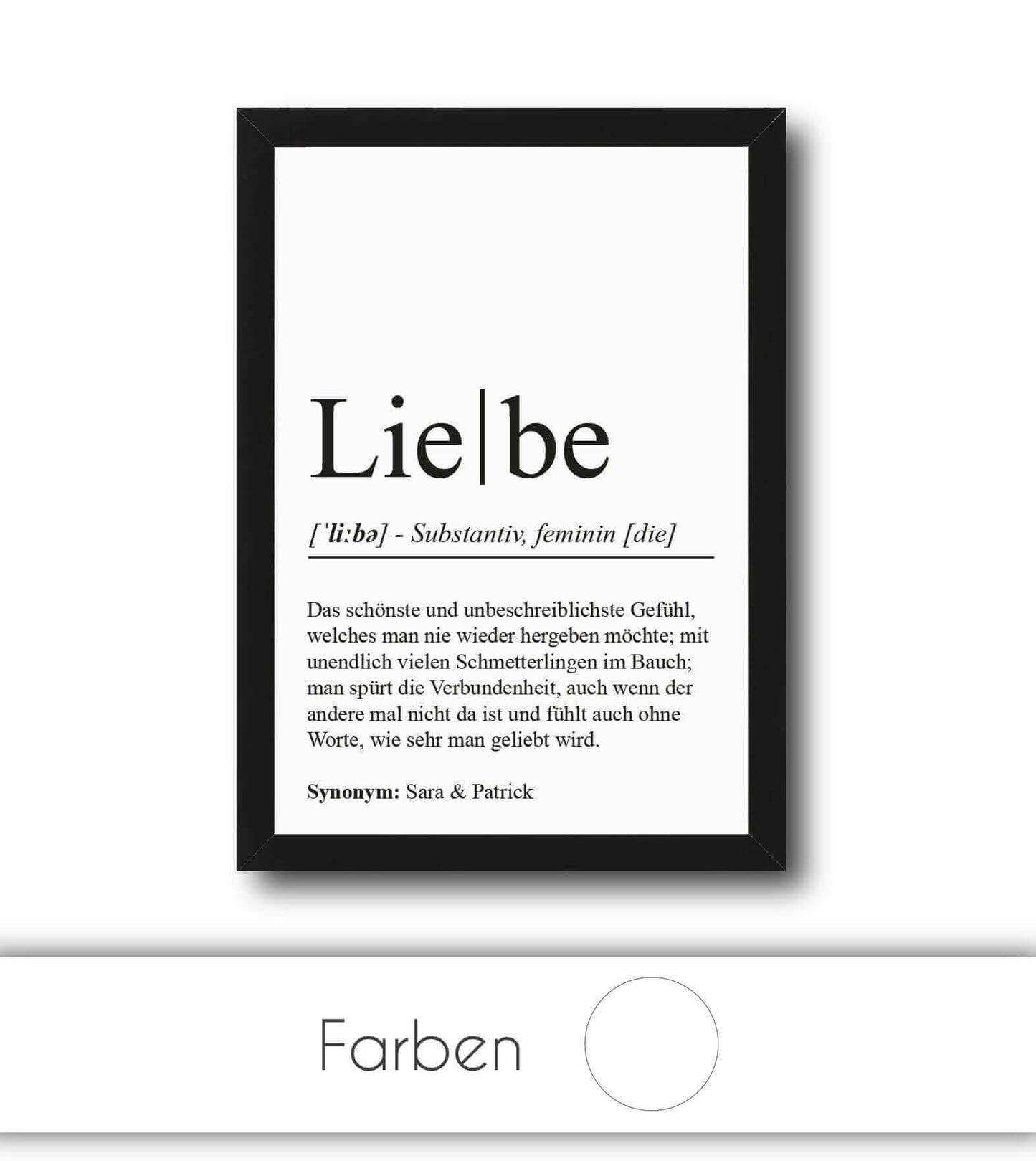 Personalisiertes Bild "Definition" - LIEBE, Bildgröße: 13x18cm, DIN A4, DIN A3, Bilderrahmen: Ohne Bilderrahmen, Bilderrahmen weiß, Bilderrahmen schwarz, Bilderrahmen weiß mit Passepartout, Bilderrahmen schwarz mit Passepartout, Copyright: 321geschenke.de
