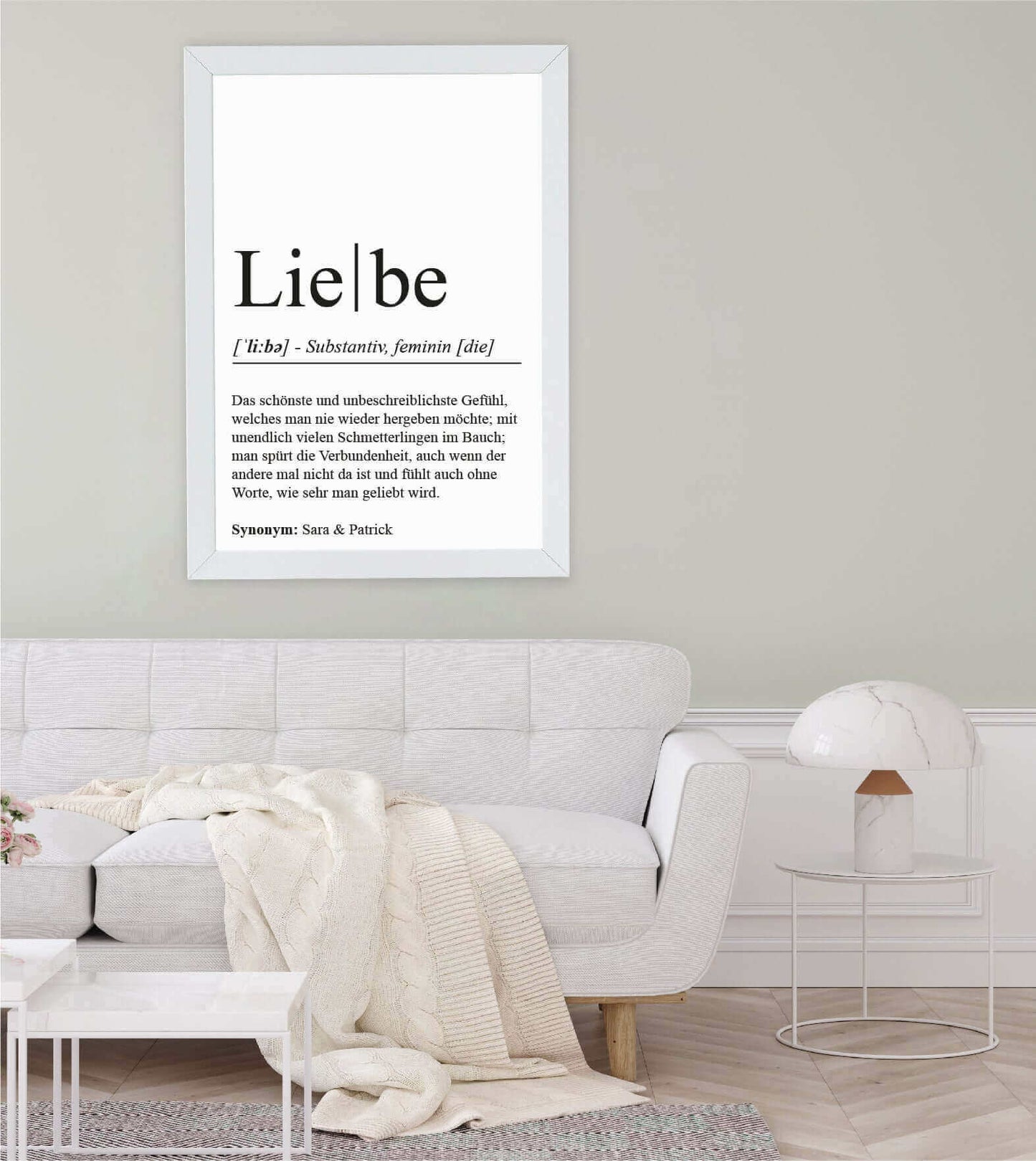Anwendungsbild_Personalisiertes Bild "Definition" - LIEBE, Bildgröße: 13x18cm, DIN A4, DIN A3, Bilderrahmen: Ohne Bilderrahmen, Bilderrahmen weiß, Bilderrahmen schwarz, Bilderrahmen weiß mit Passepartout, Bilderrahmen schwarz mit Passepartout, Copyright: