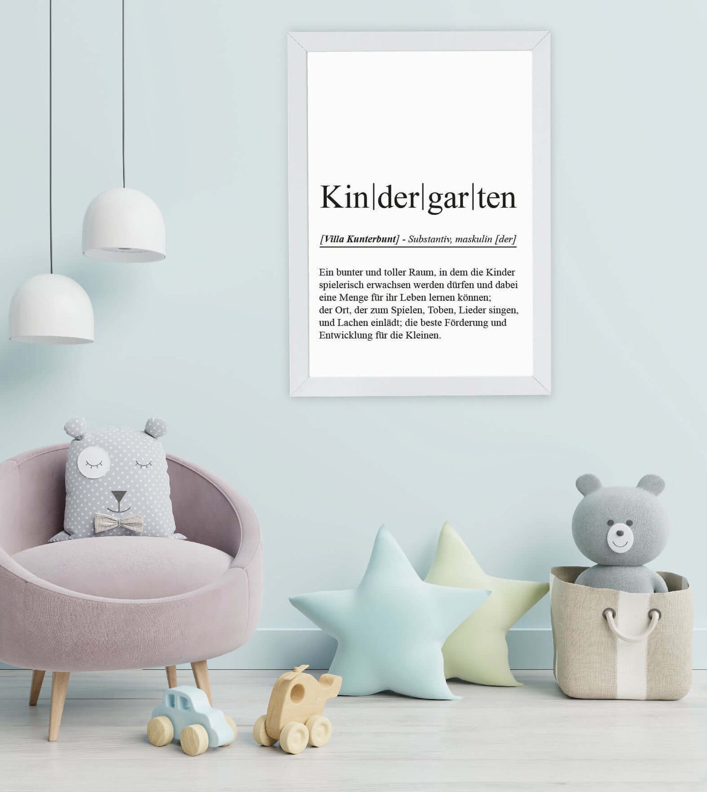 Anwendungsbild_Personalisiertes Bild "Definition" - KINDERGARTEN, Bildgröße: 13x18cm, DIN A4, DIN A3, Bilderrahmen: Ohne Bilderrahmen, Bilderrahmen weiß, Bilderrahmen schwarz, Bilderrahmen weiß mit Passepartout, Bilderrahmen schwarz mit Passepartout, Copy