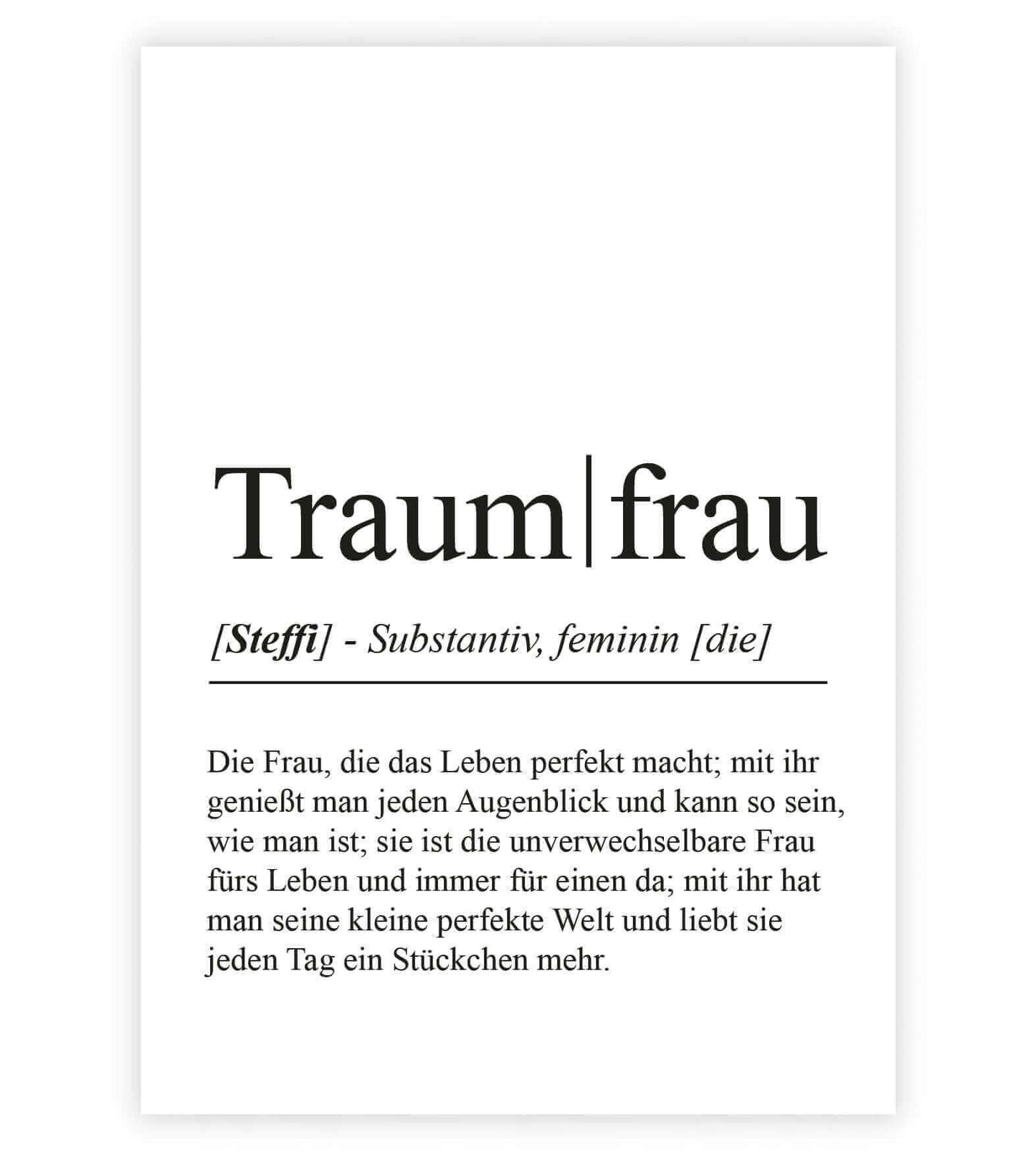 Personalisiertes Bild "Definition" - TRAUMFRAU, Bildgröße: 13x18cm, DIN A4, DIN A3, Bilderrahmen: Ohne Bilderrahmen, Bilderrahmen weiß, Bilderrahmen schwarz, Bilderrahmen weiß mit Passepartout, Bilderrahmen schwarz mit Passepartout, Copyright: 321geschenk