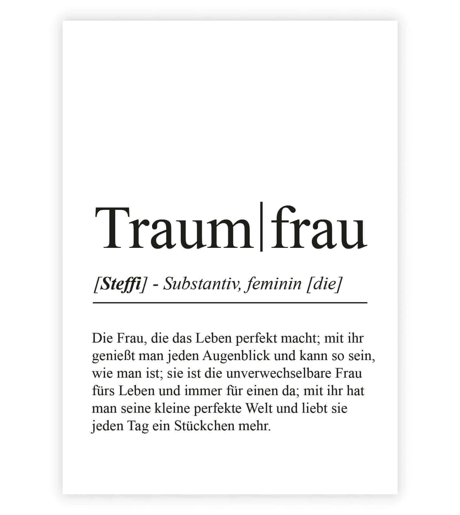 Personalisiertes Bild "Definition" - TRAUMFRAU, Bildgröße: 13x18cm, DIN A4, DIN A3, Bilderrahmen: Ohne Bilderrahmen, Bilderrahmen weiß, Bilderrahmen schwarz, Bilderrahmen weiß mit Passepartout, Bilderrahmen schwarz mit Passepartout, Copyright: 321geschenk