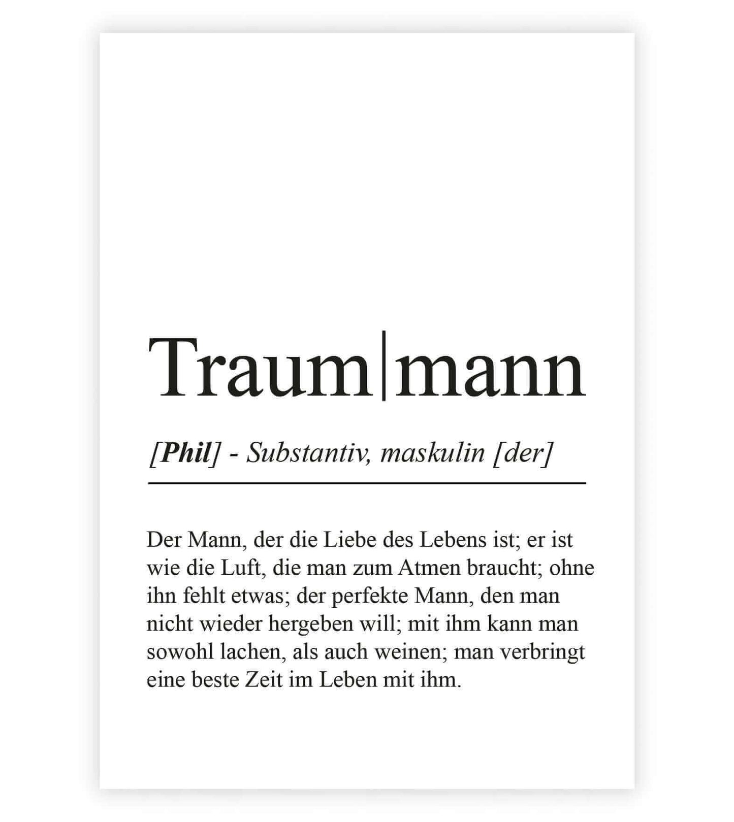 Personalisiertes Bild "Definition" - TRAUMMANN, Bildgröße: 13x18cm, DIN A4, DIN A3, Bilderrahmen: Ohne Bilderrahmen, Bilderrahmen weiß, Bilderrahmen schwarz, Bilderrahmen weiß mit Passepartout, Bilderrahmen schwarz mit Passepartout, Copyright: 321geschenk