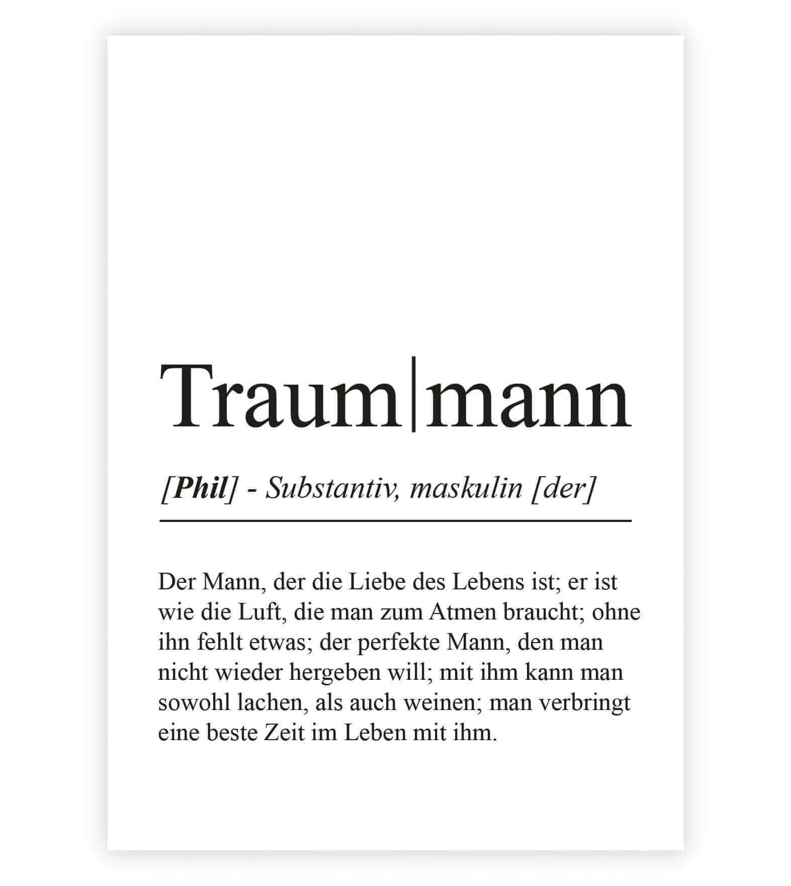 Personalisiertes Bild "Definition" - TRAUMMANN, Bildgröße: 13x18cm, DIN A4, DIN A3, Bilderrahmen: Ohne Bilderrahmen, Bilderrahmen weiß, Bilderrahmen schwarz, Bilderrahmen weiß mit Passepartout, Bilderrahmen schwarz mit Passepartout, Copyright: 321geschenk