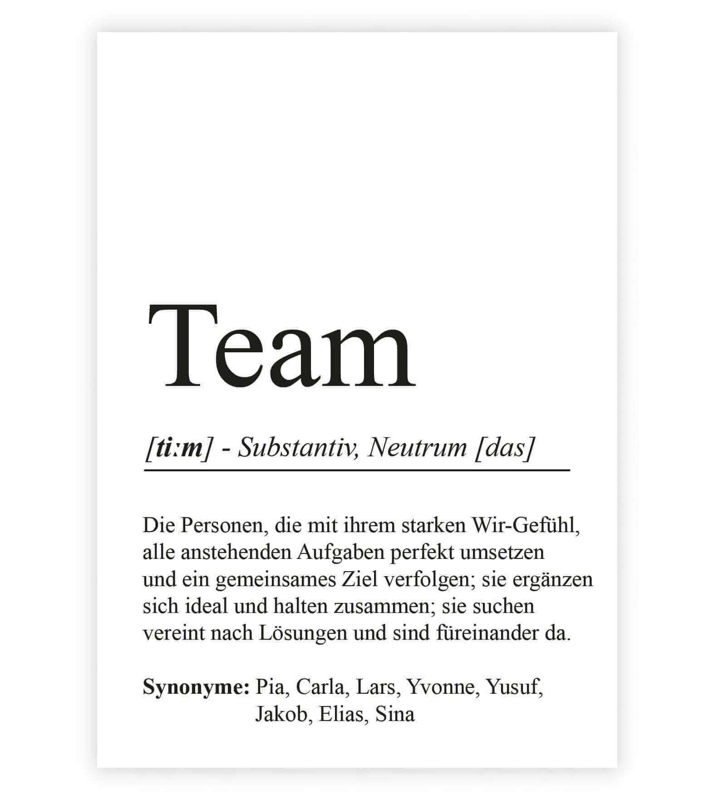 Personalisiertes Bild "Definition" - TEAM, Bildgröße: 13x18cm, DIN A4, DIN A3, Bilderrahmen: Ohne Bilderrahmen, Bilderrahmen weiß, Bilderrahmen schwarz, Bilderrahmen weiß mit Passepartout, Bilderrahmen schwarz mit Passepartout, Copyright: 321geschenke.de