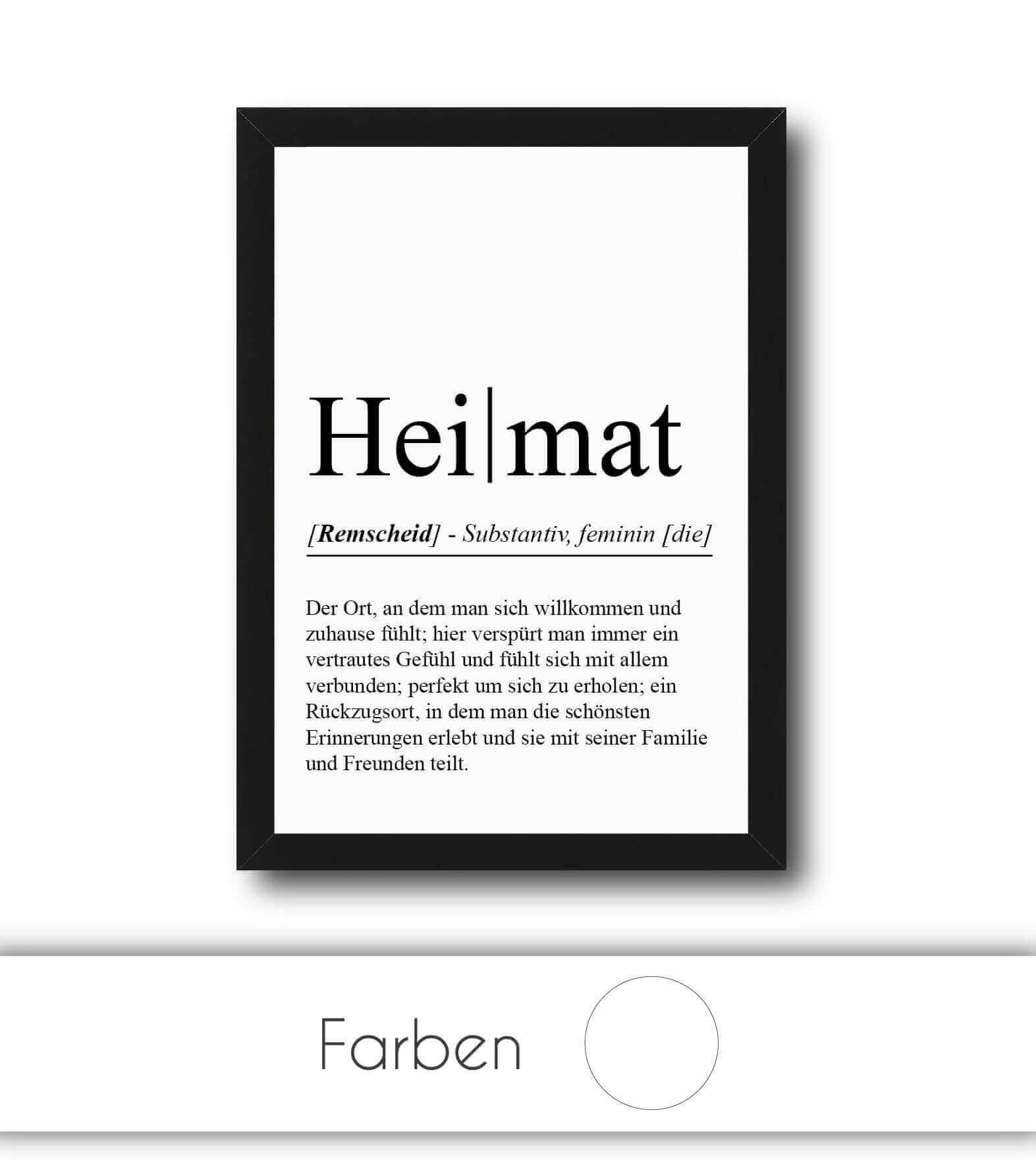 Personalisiertes Bild "Definition" - HEIMAT, Bildgröße: 13x18cm, DIN A4, DIN A3, Bilderrahmen: Ohne Bilderrahmen, Bilderrahmen weiß, Bilderrahmen schwarz, Bilderrahmen weiß mit Passepartout, Bilderrahmen schwarz mit Passepartout, Copyright: 321geschenke.d